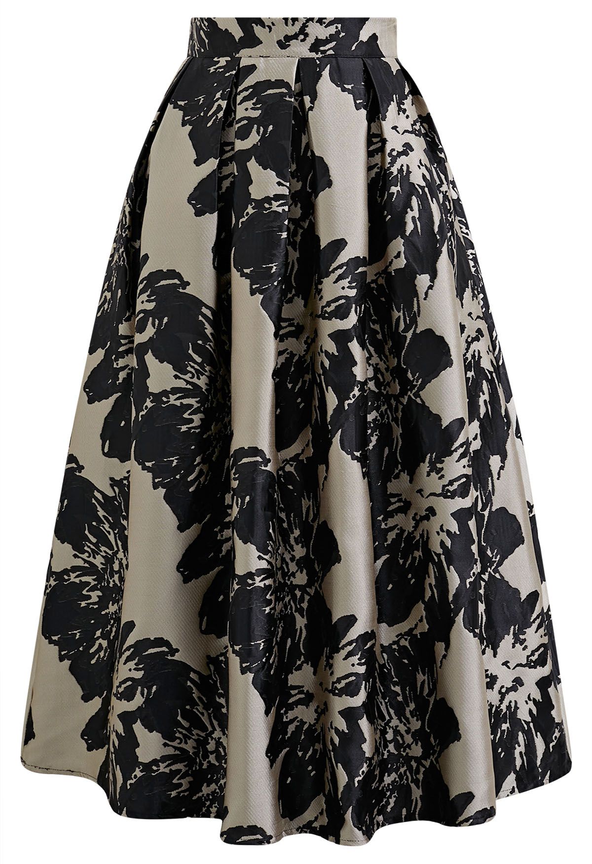 Striking Floral Jacquard Pleated Midi Skirt
