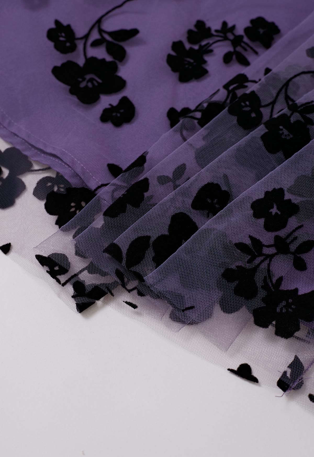 3D Posy Mesh Wrap Maxi Dress in Lilac