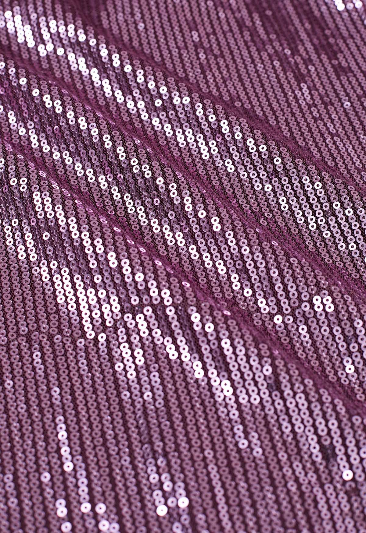 Ravishing Sequins Mesh Tulle Midi Skirt in Purple