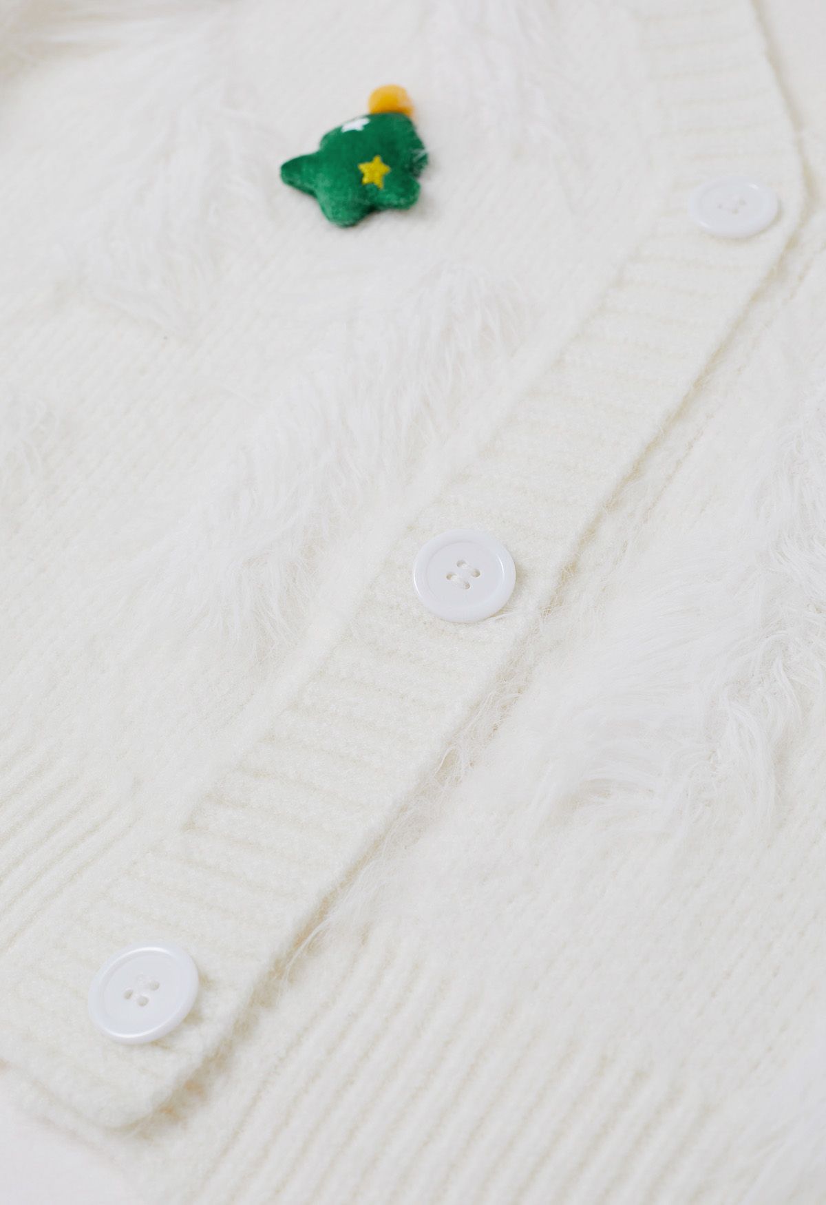 Christmas Elements Fluffy Knit Cardigan in White