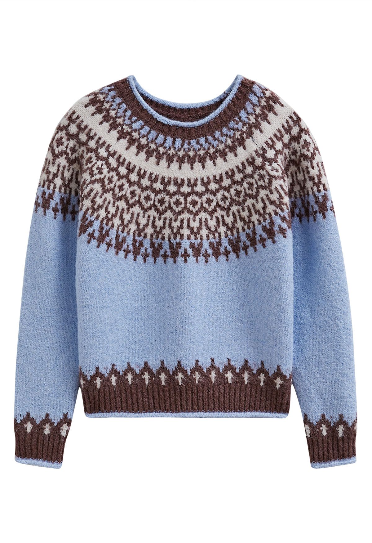 Vintage Blue Fair Isle Knit Sweater