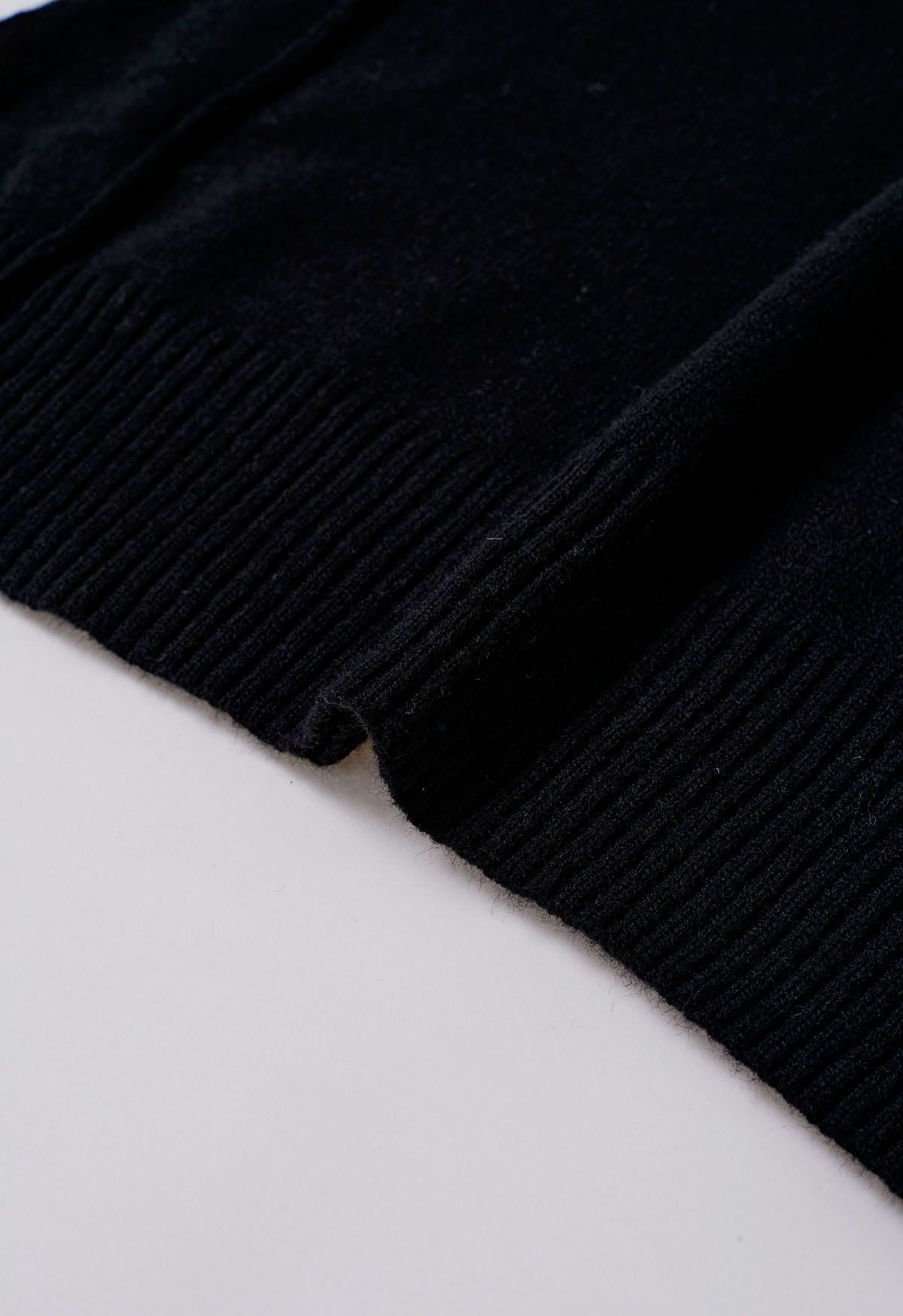 Dropped Shoulder Side Slit Slouchy Knit Sweater in Black