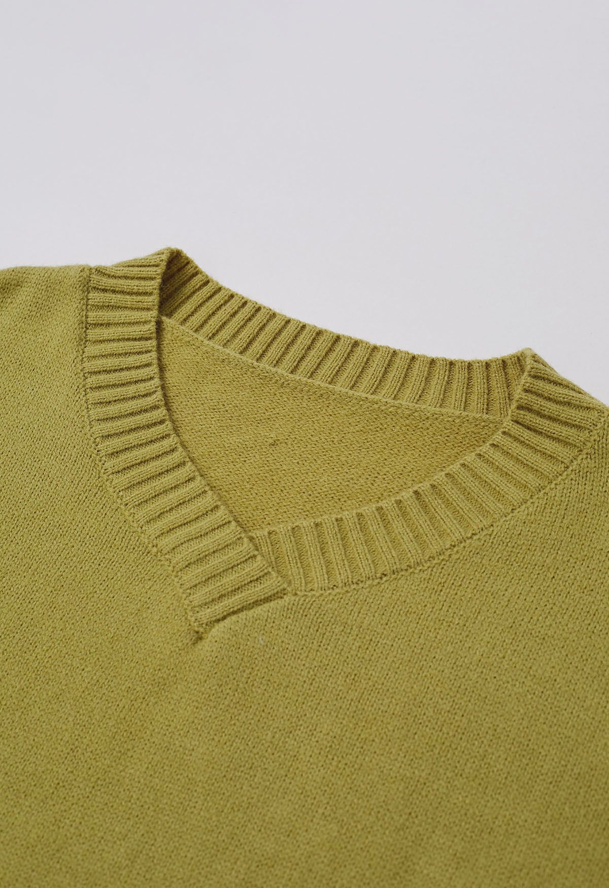 Dropped Shoulder Side Slit Slouchy Knit Sweater in Lime