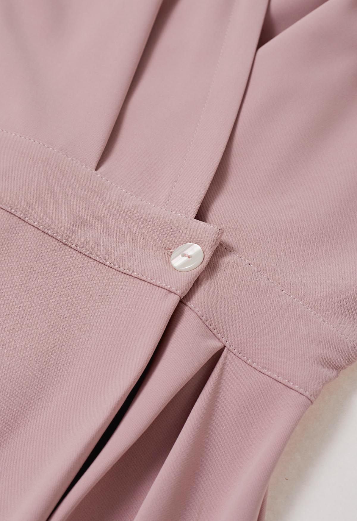 Buttoned Wrap Midi Shirt Dress in Pink