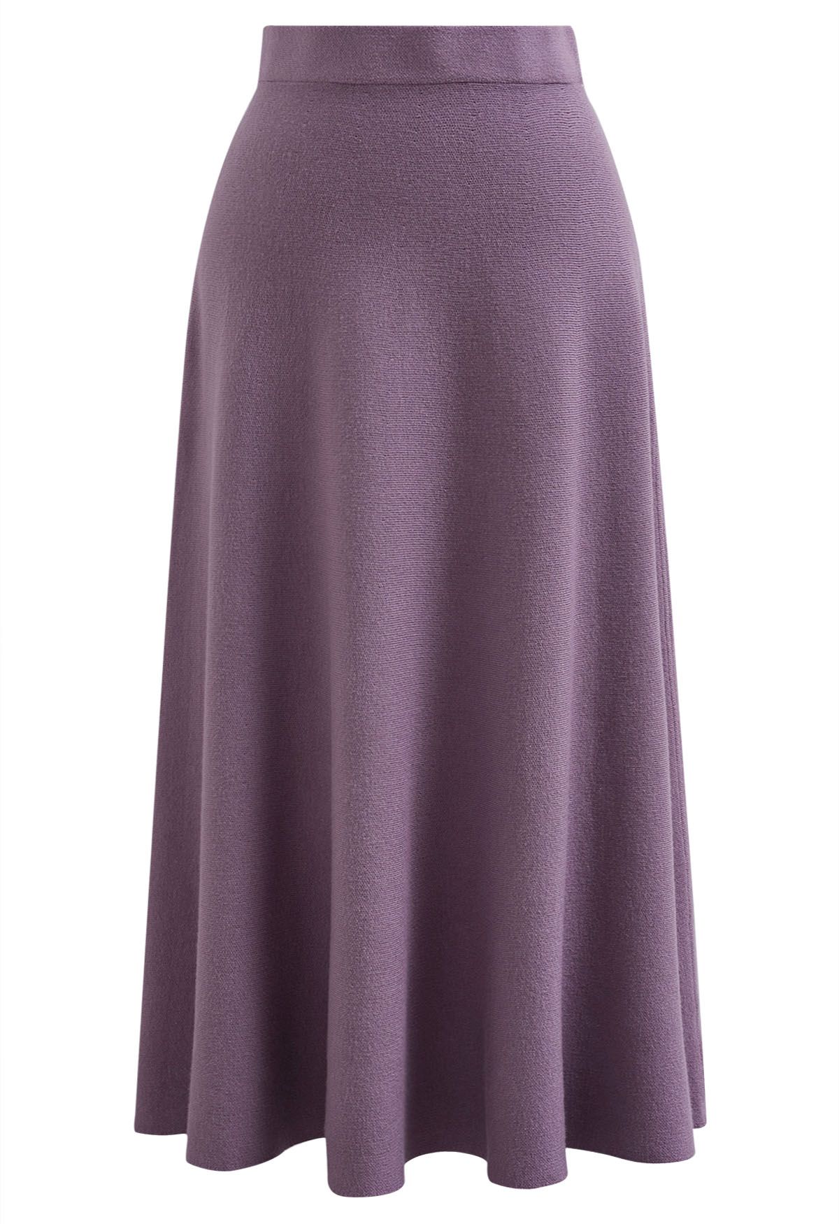 Solid Color A-Line Knit Midi Skirt in Lilac