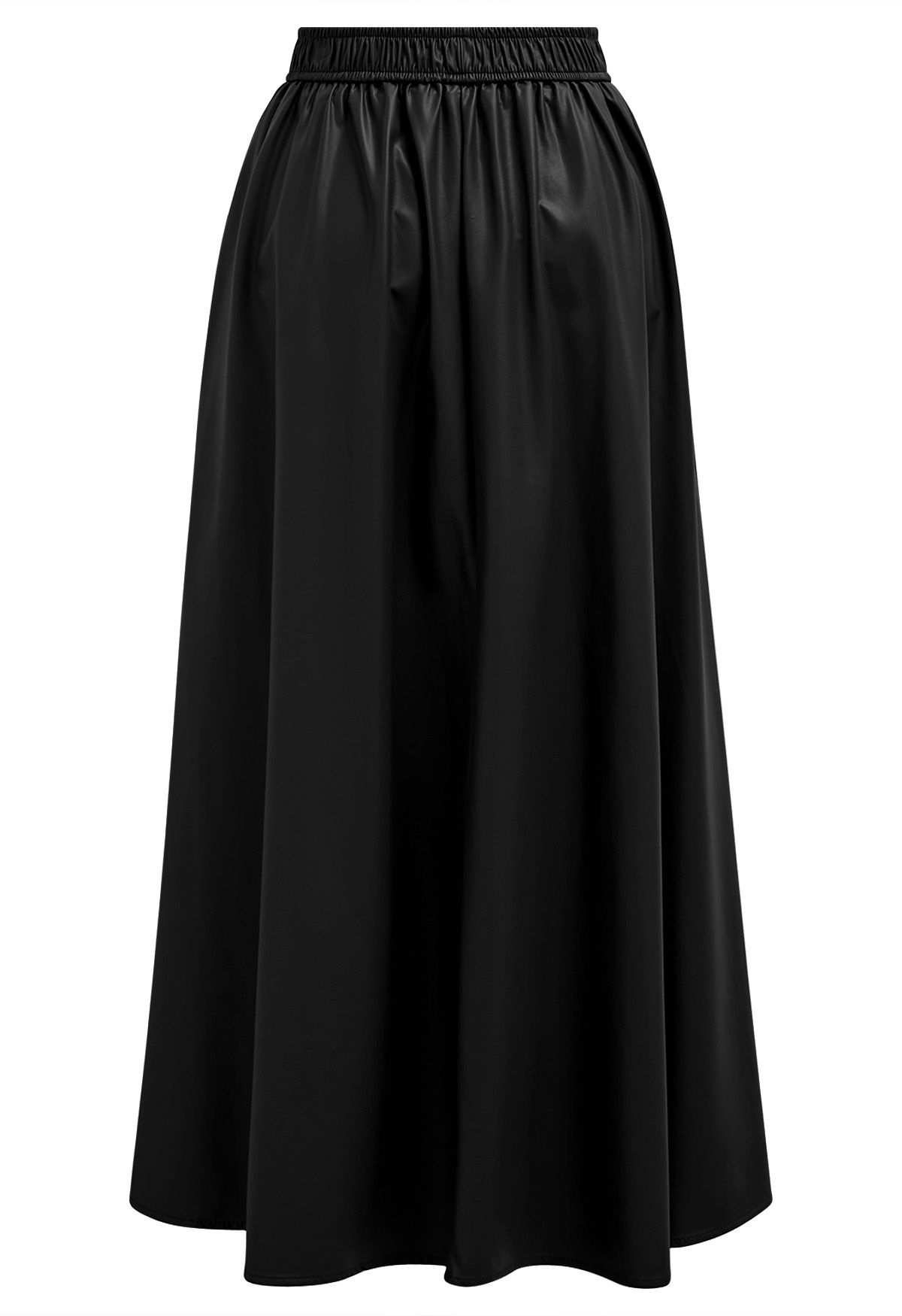 Basic Soft Faux Leather A-Line Skirt in Black