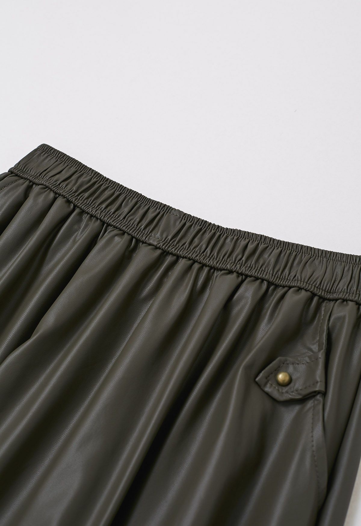 Basic Soft Faux Leather A-Line Skirt in Olive