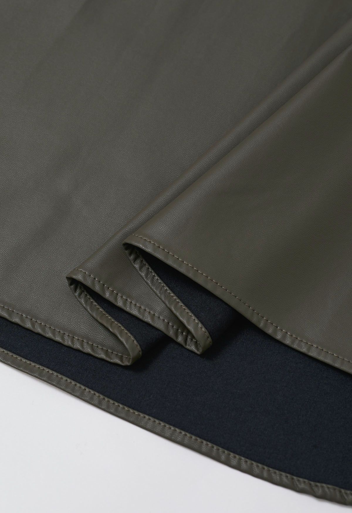 Basic Soft Faux Leather A-Line Skirt in Olive