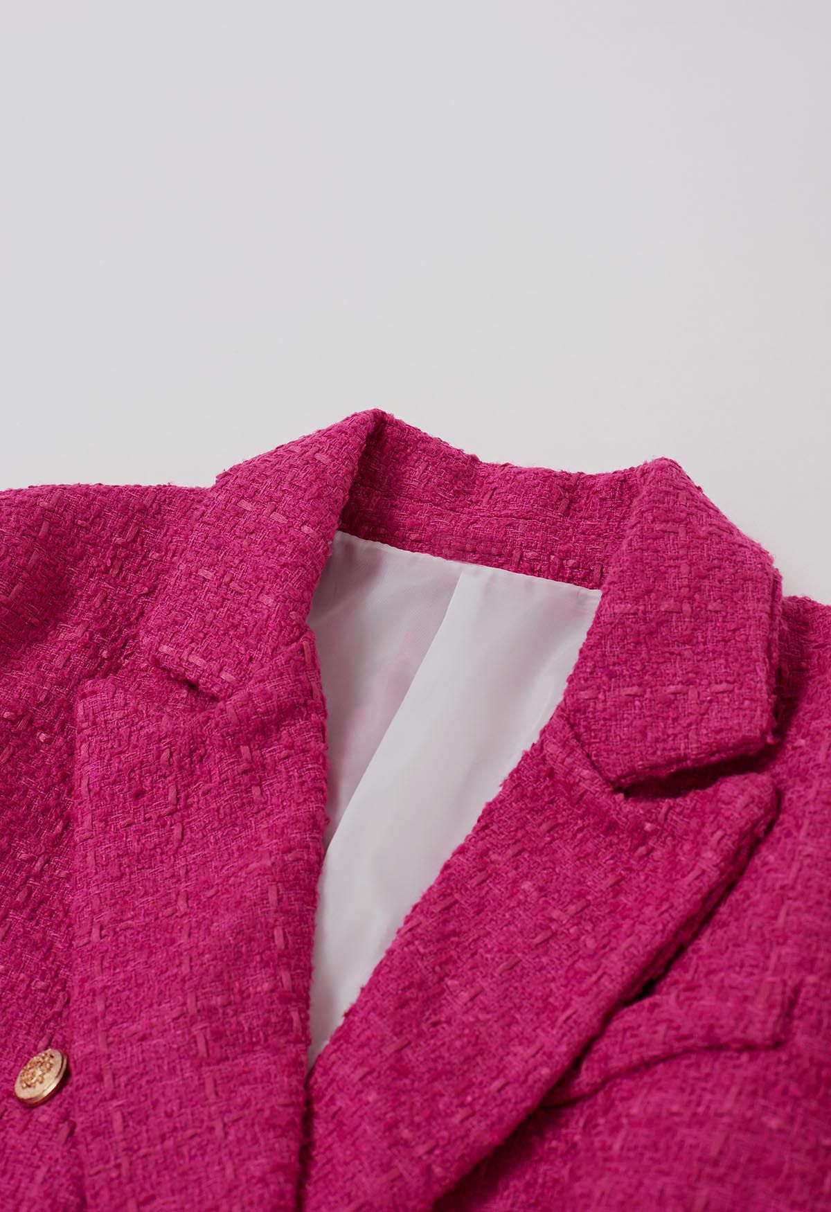Check Tweed Double-Breasted Blazer in Hot Pink