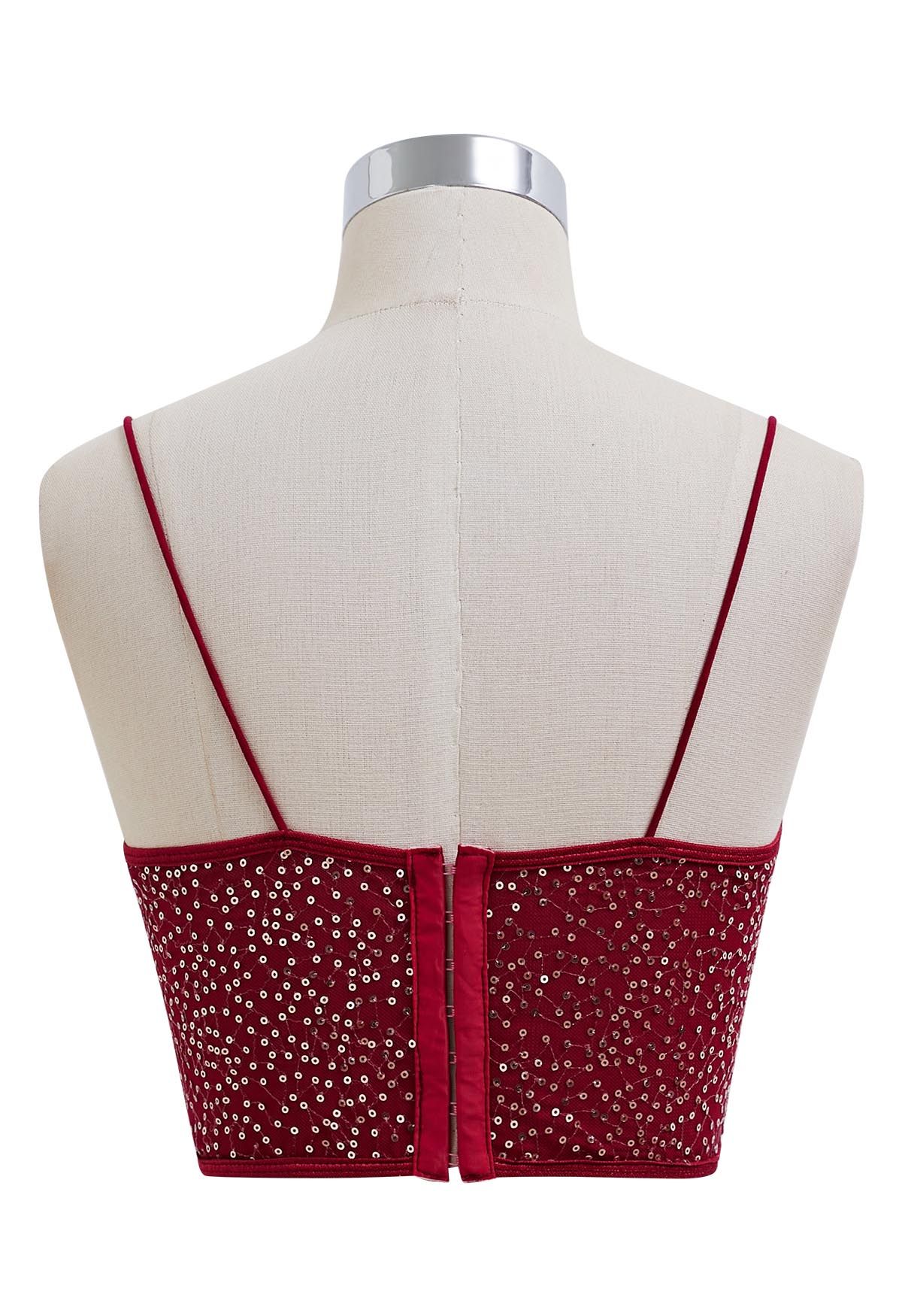 Sequin Embroidered Corset Bustier Top in Burgundy - Retro, Indie and Unique  Fashion