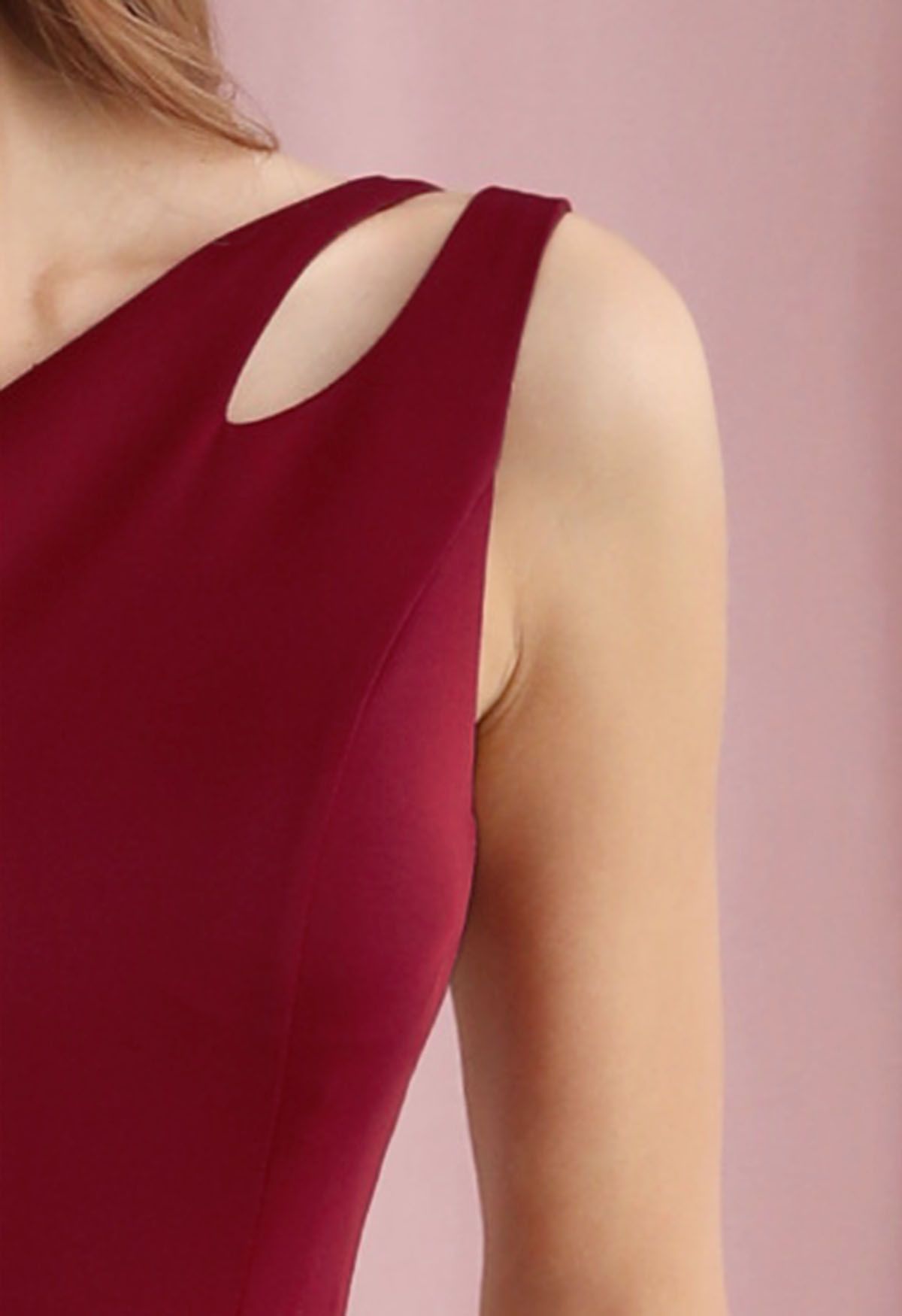 One-Shoulder Dual Strap Mermaid Gown in Burgundy