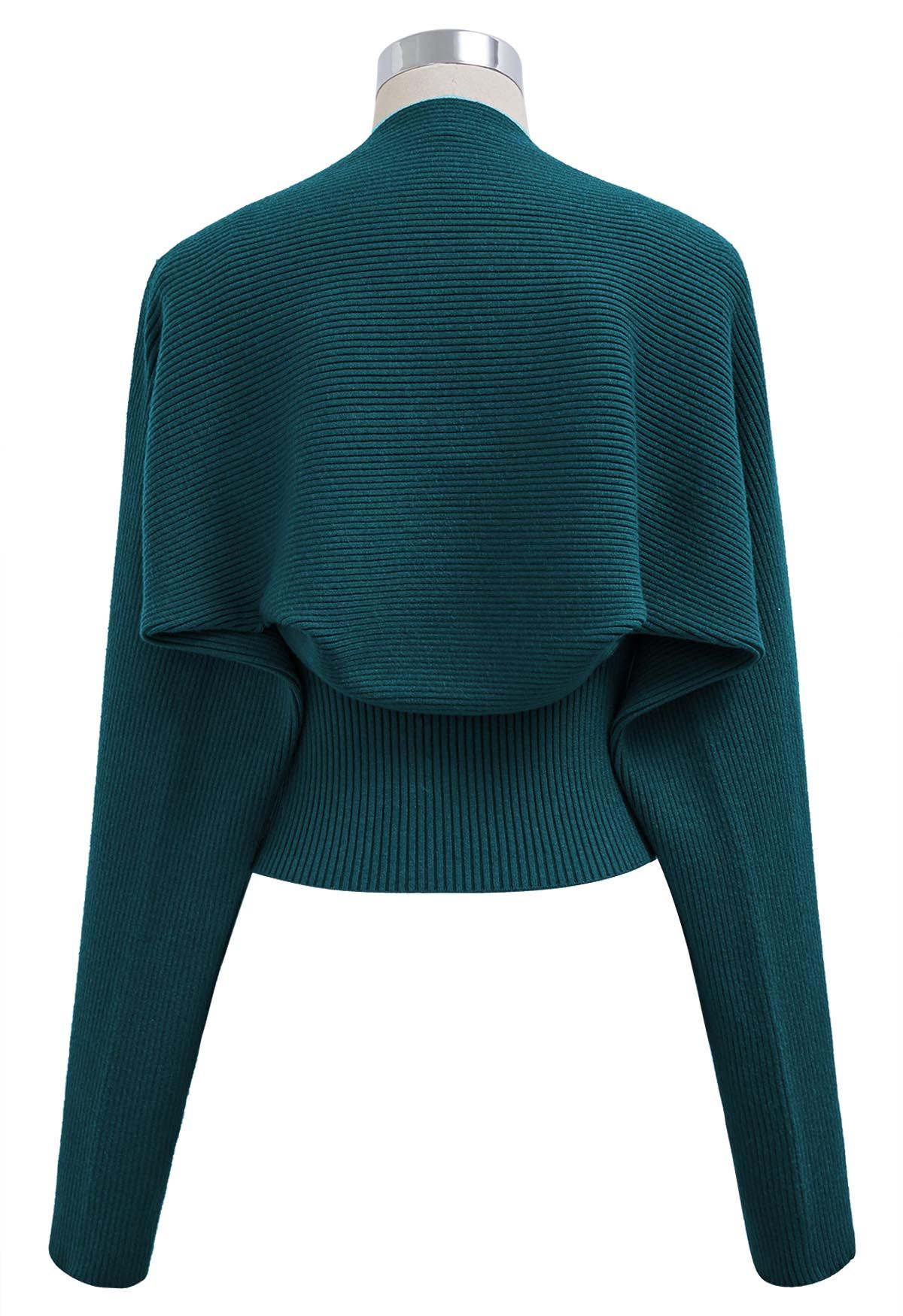 Feather Trim Cami Top and Sweater Sleeve Set in Teal