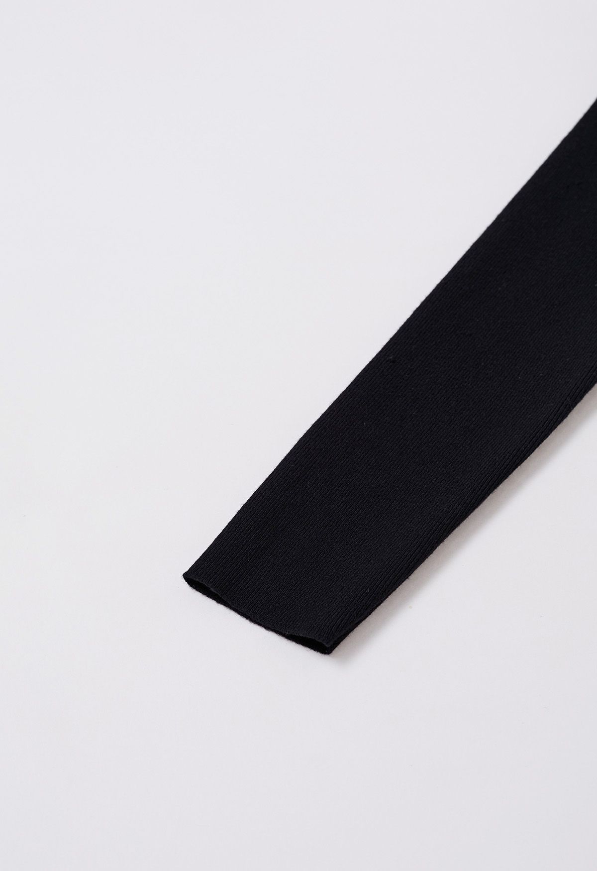 Gigot Sleeve Ribbon Adorned Knit Top in Black