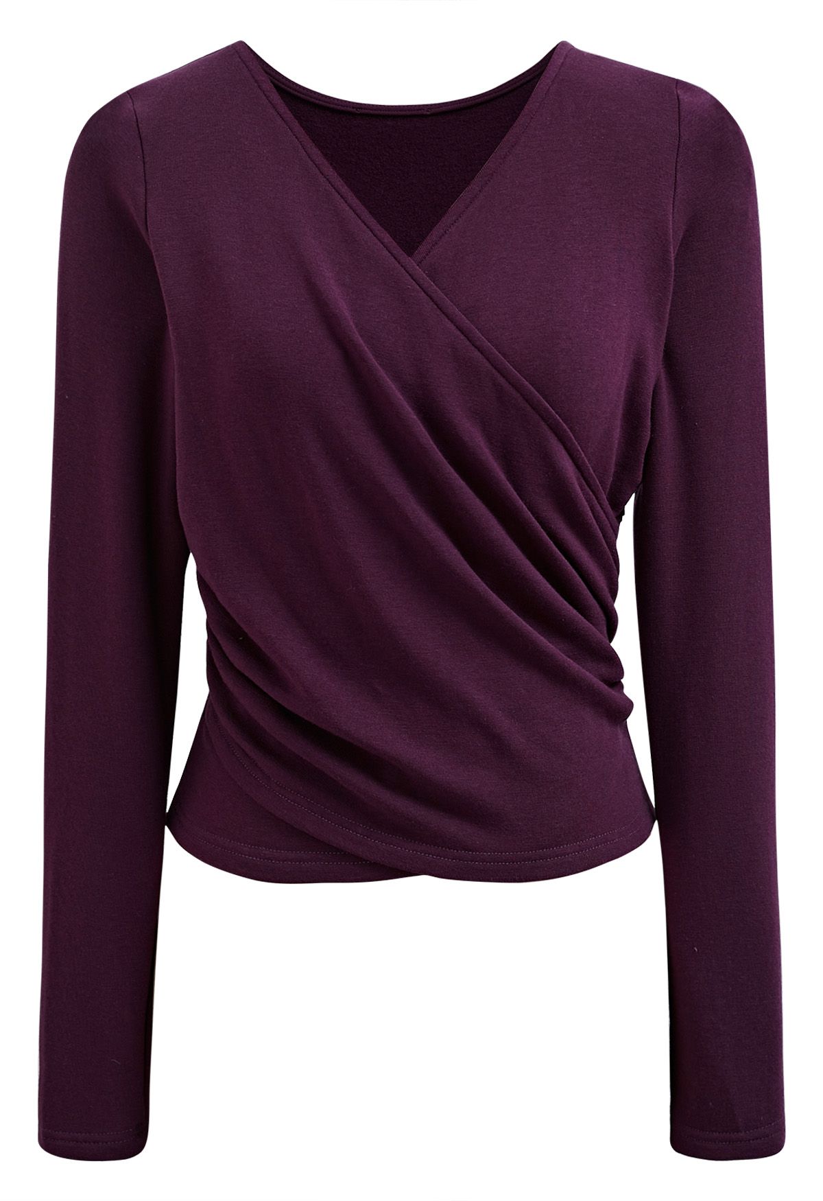 Cross V-Neck Long Sleeves Top in Purple