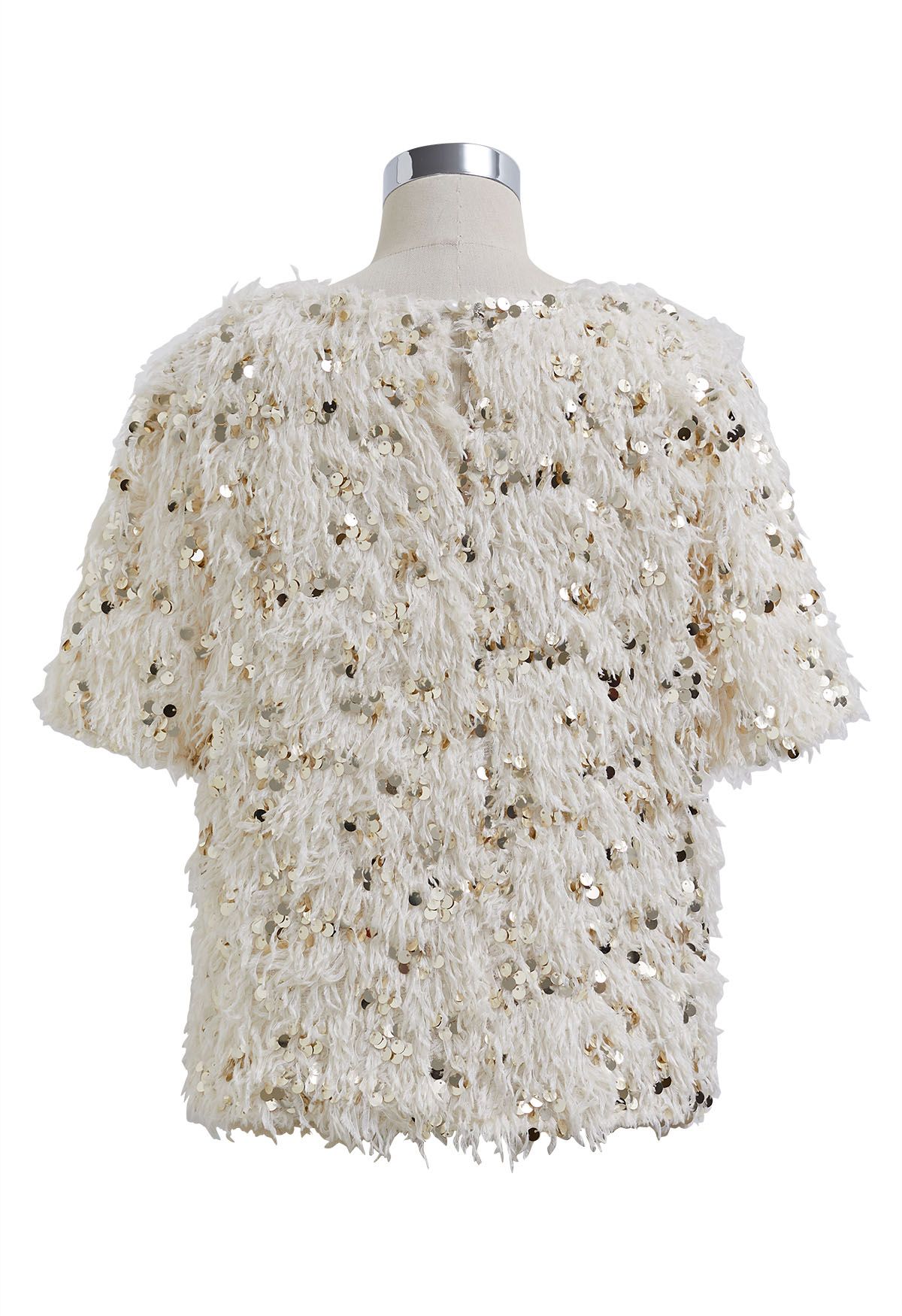 Sequin Embellished Feather Short-Sleeve Top