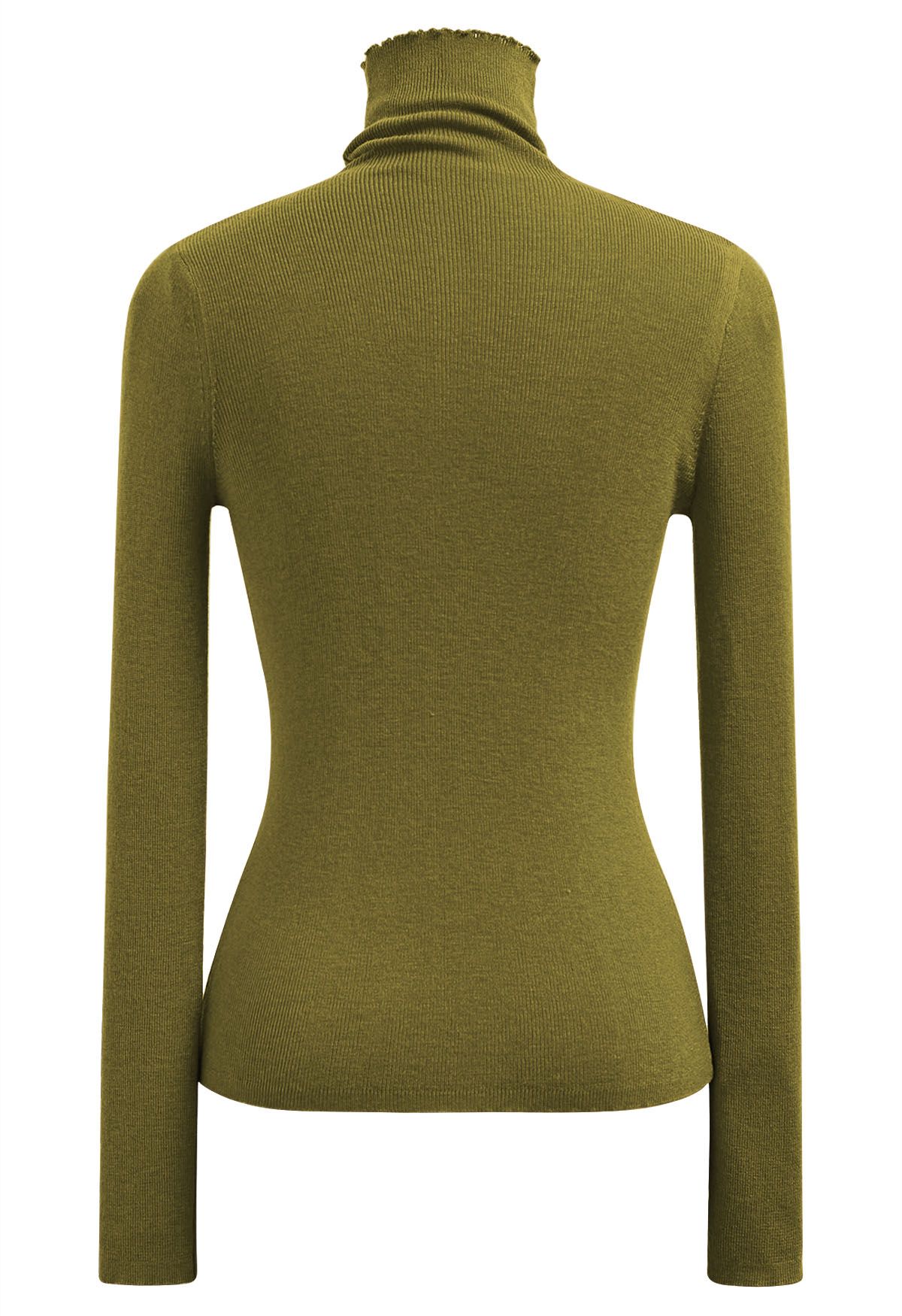 Basic High Neck Soft Knit Top in Olive