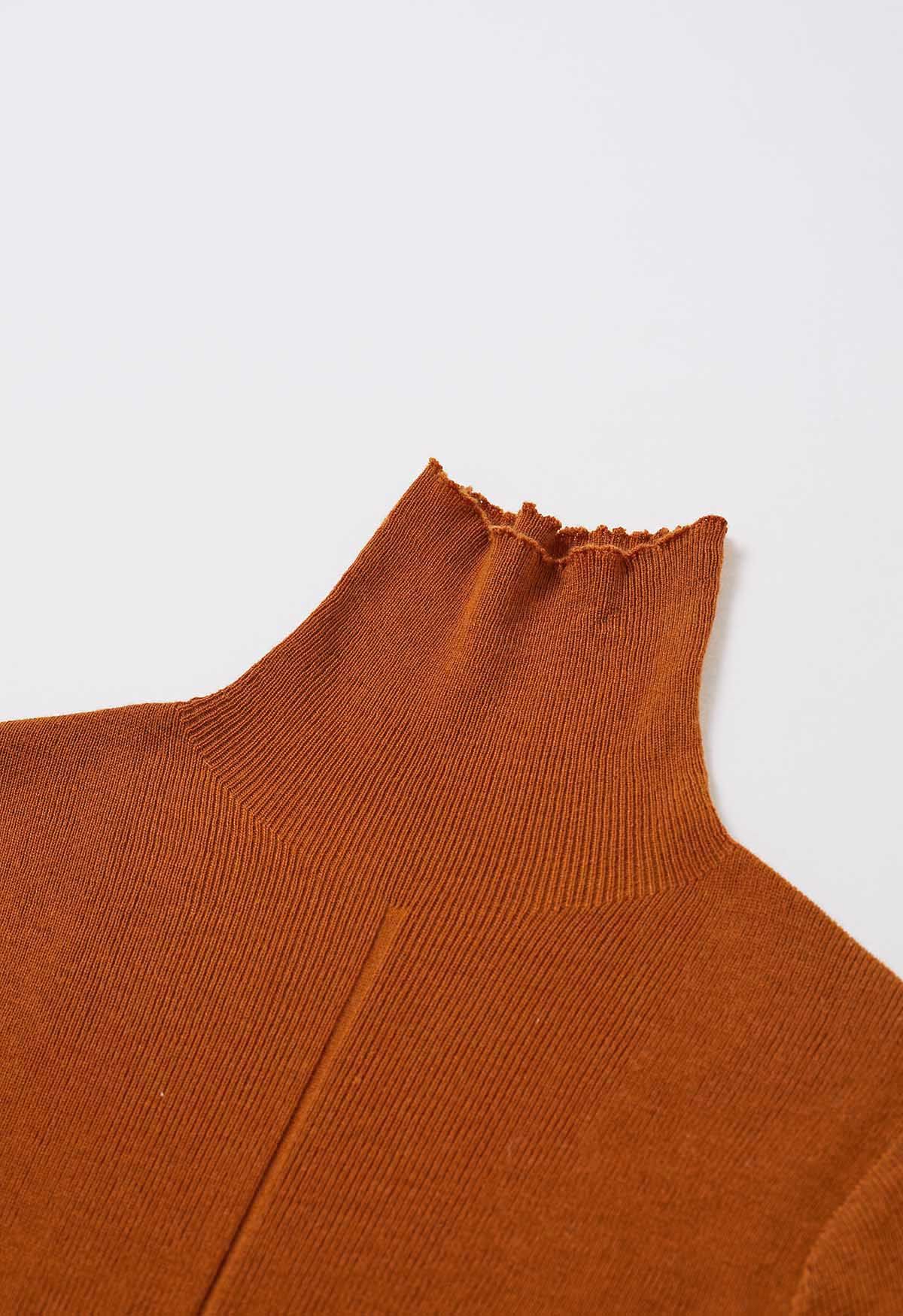 Basic High Neck Soft Knit Top in Pumpkin