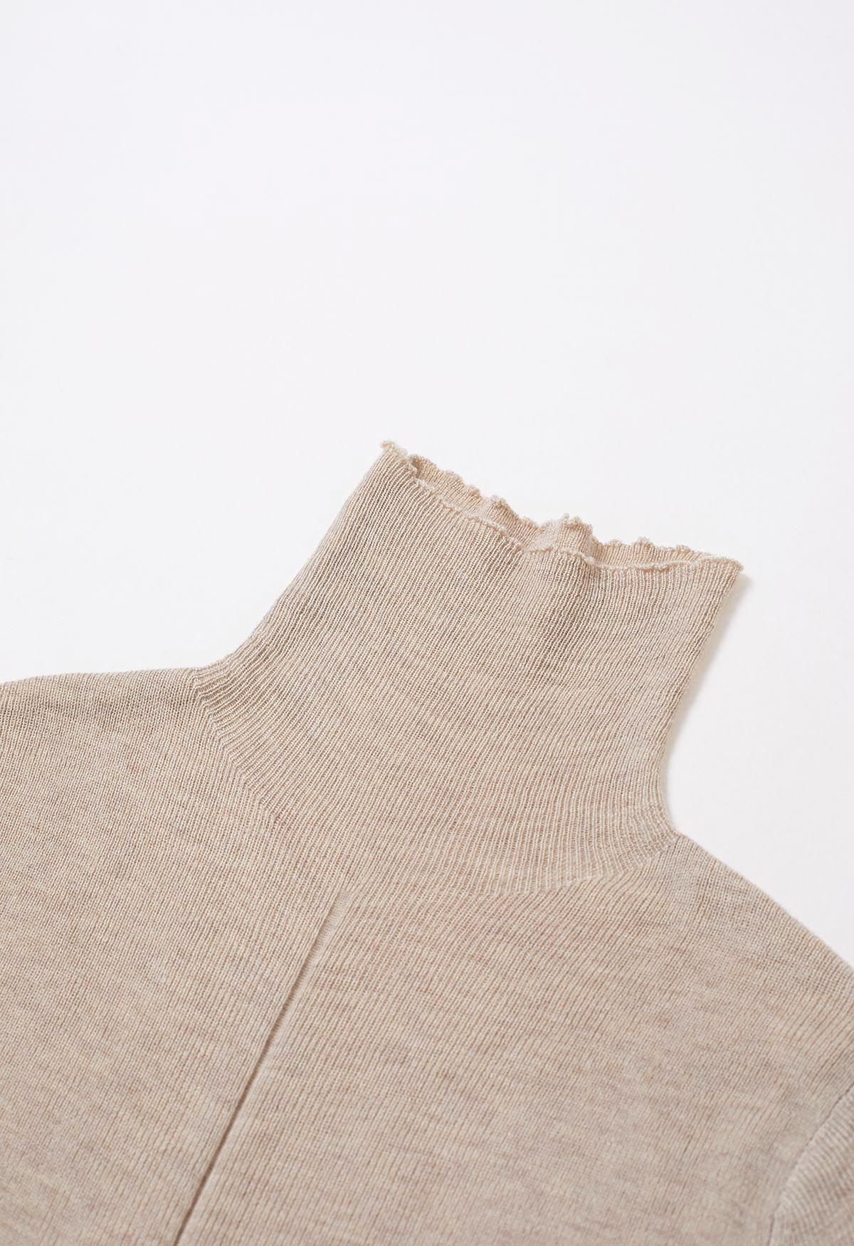 Basic High Neck Soft Knit Top in Light Tan