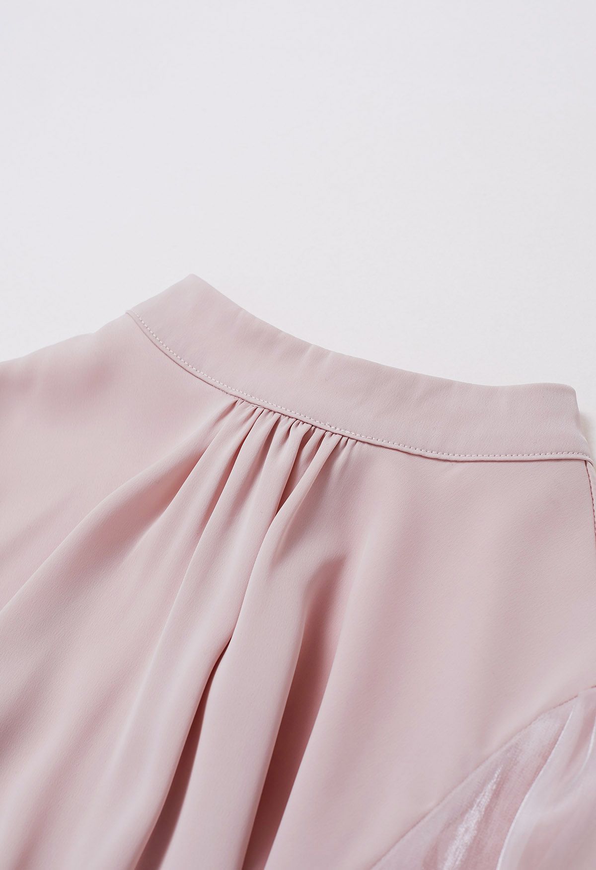 Pearly Bowknot Shiny Organza Spliced Top in Pink