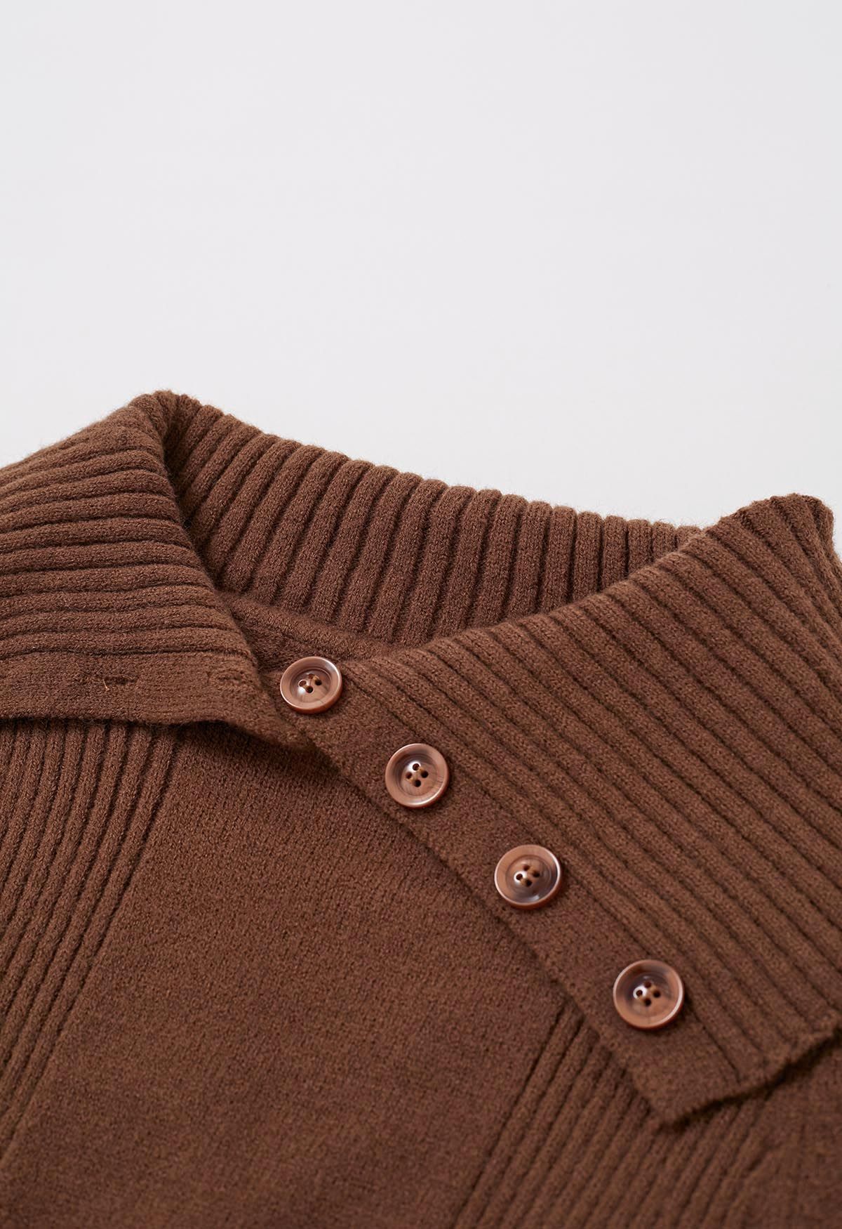 Flap Buttoned Collar Knit Crop Top in Brown