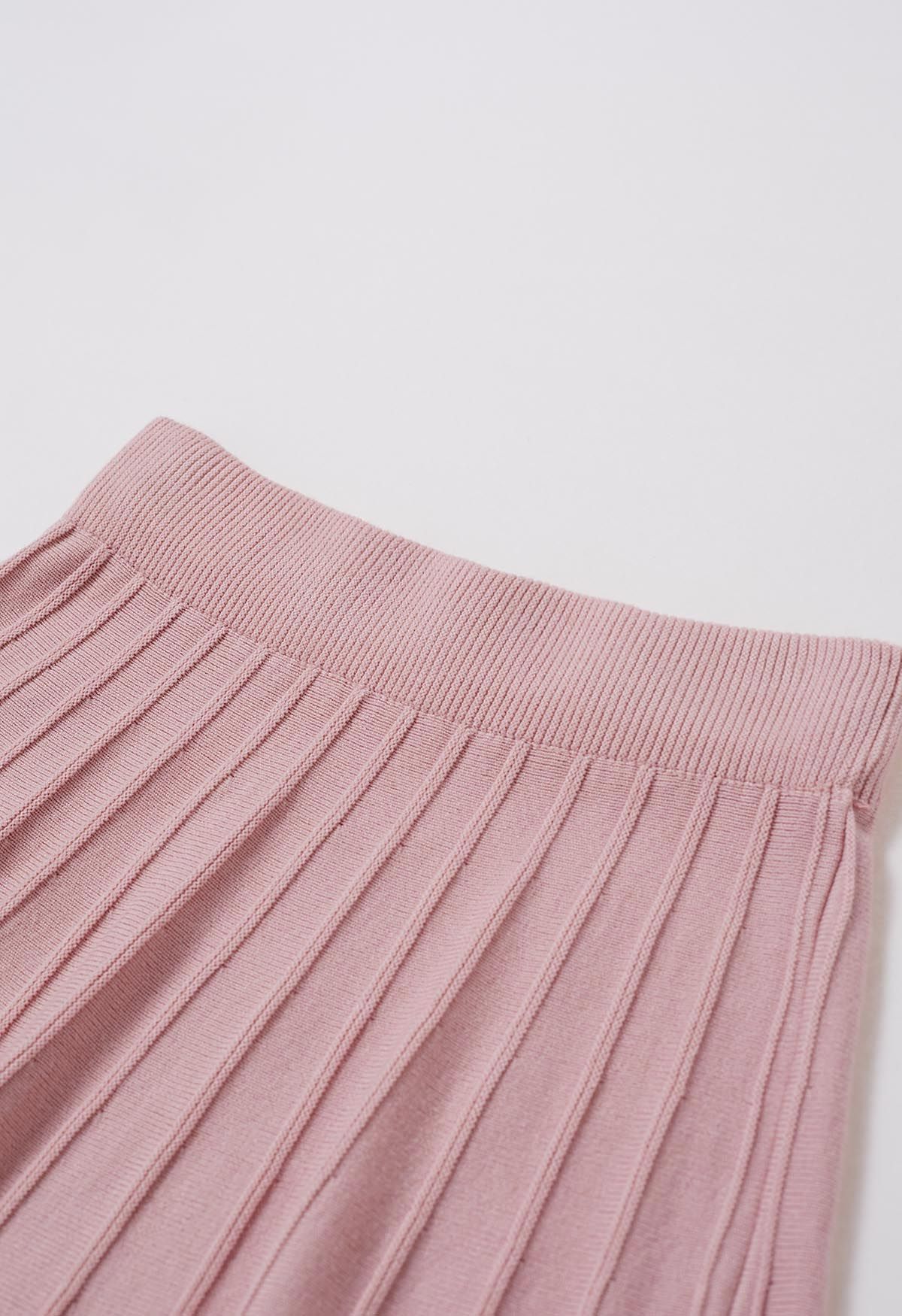 Silver Bead Embellished Seam Knit Midi Skirt in Pink