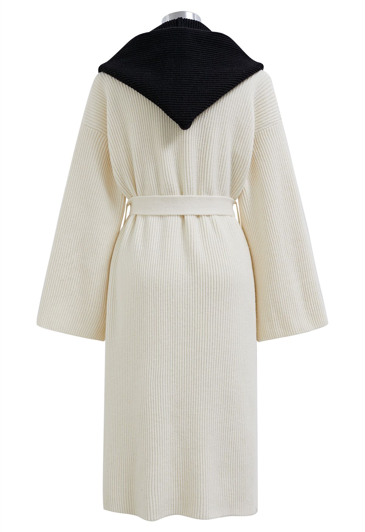 Contrast Fake Two-Piece Hooded Longline Coat in Cream