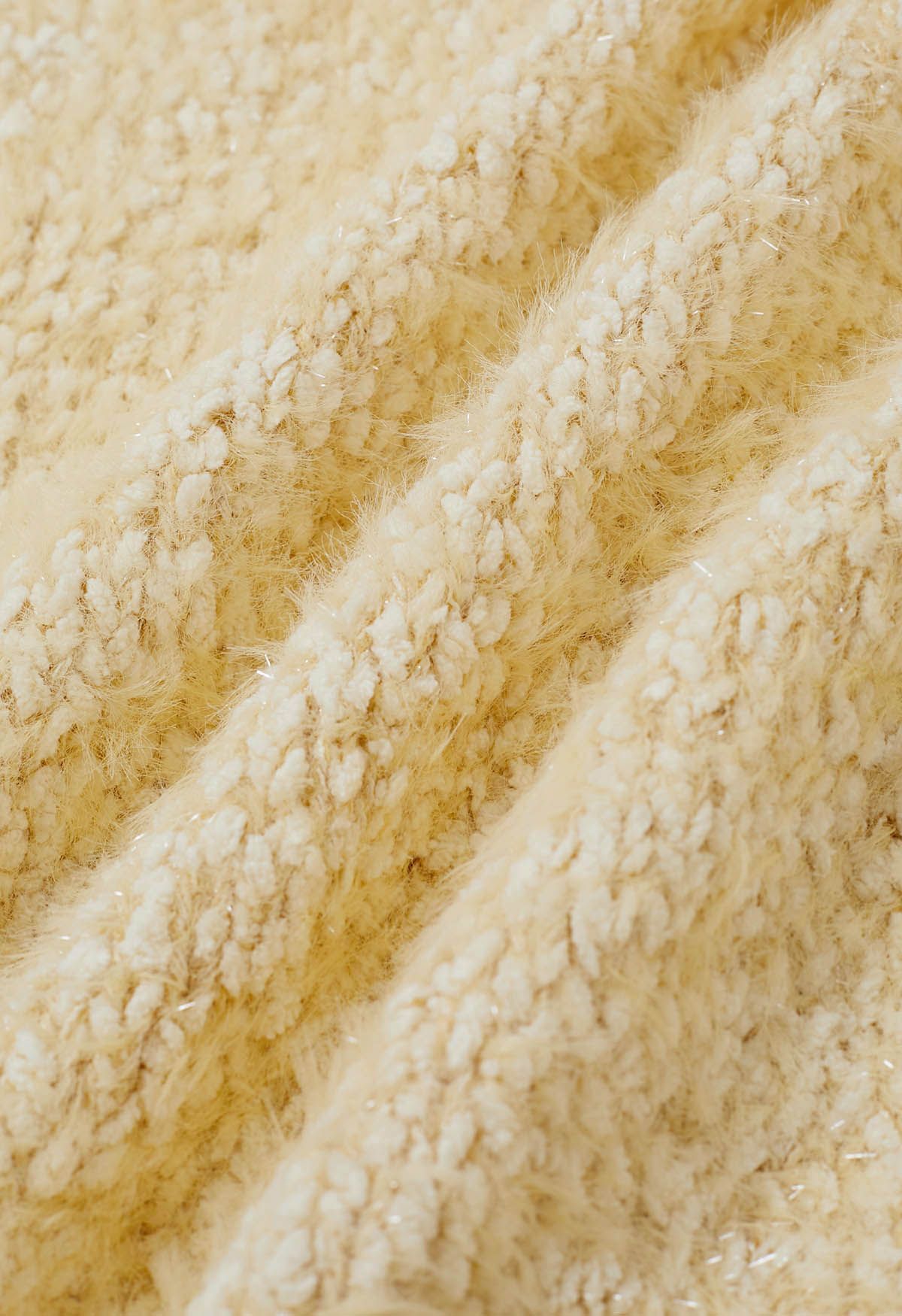 Coziness Shimmer Fuzzy Knit Buttoned Cardigan in Light Yellow