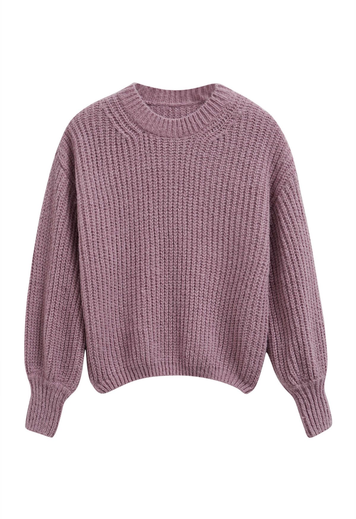 Solid Color Rib Knit Sweater in Lilac