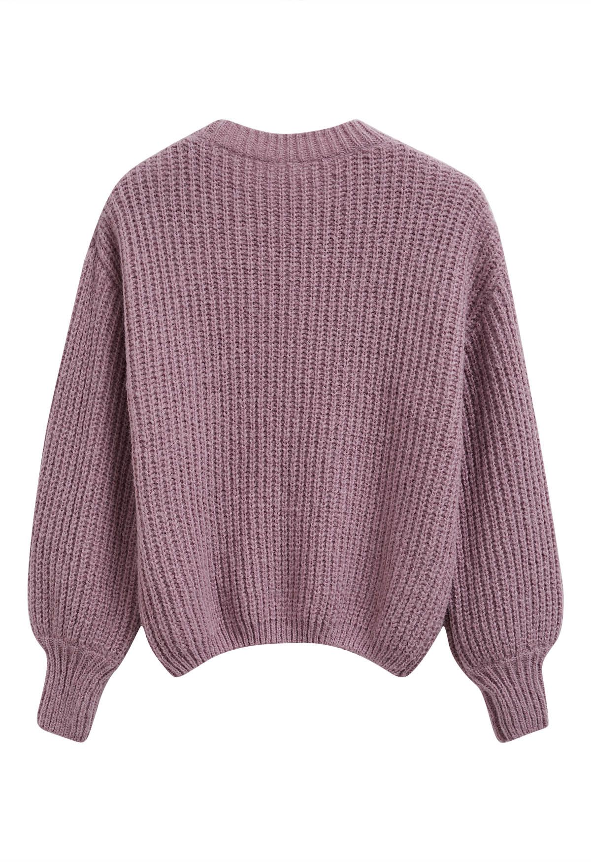 Solid Color Rib Knit Sweater in Lilac