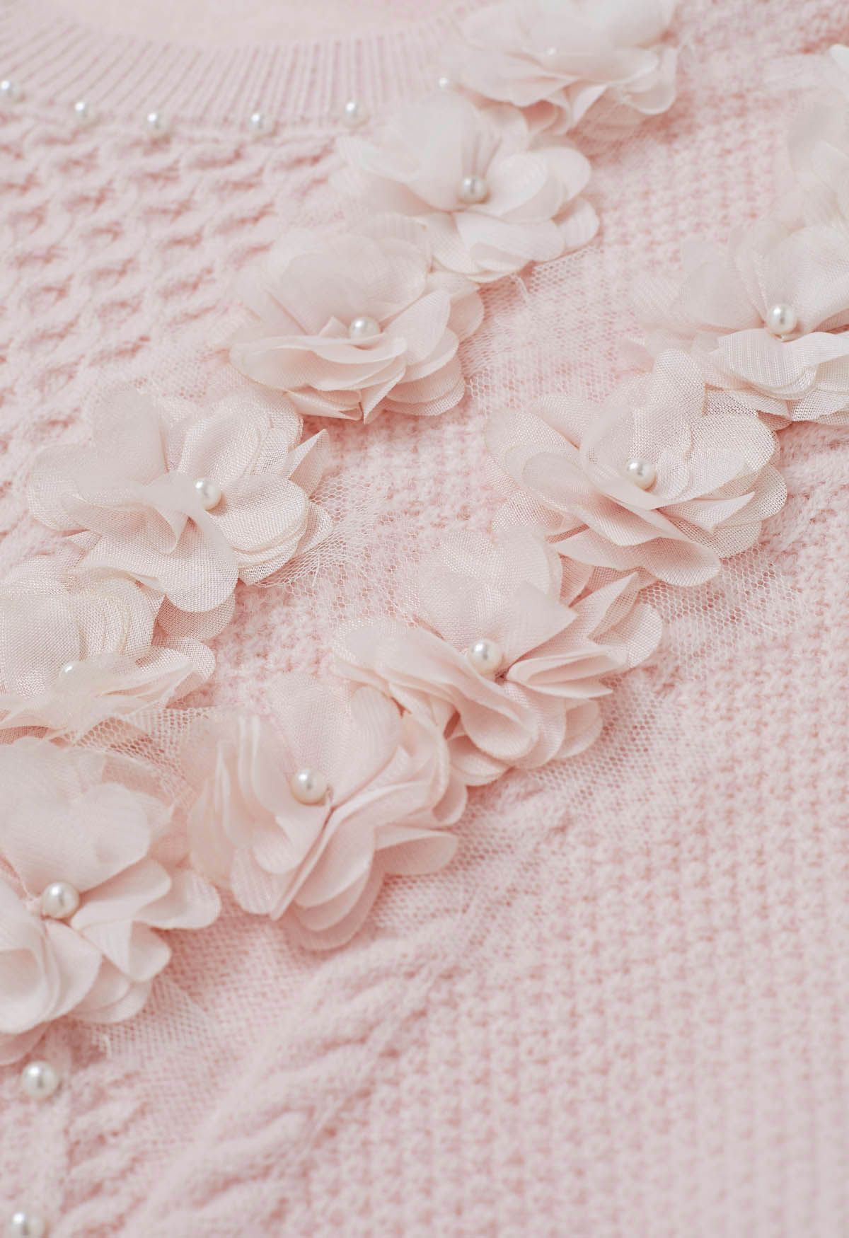 3D Flower Pearly Knit Sweater in Pink