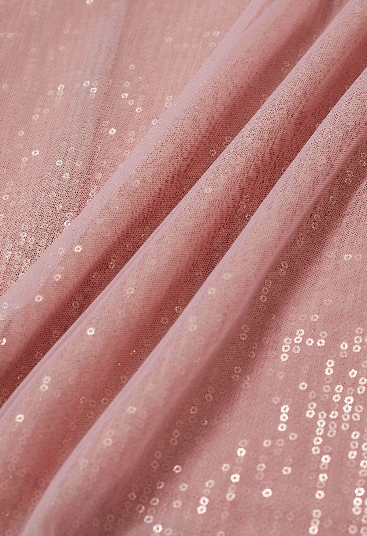 Ravishing Sequins Mesh Tulle Midi Skirt in Pink