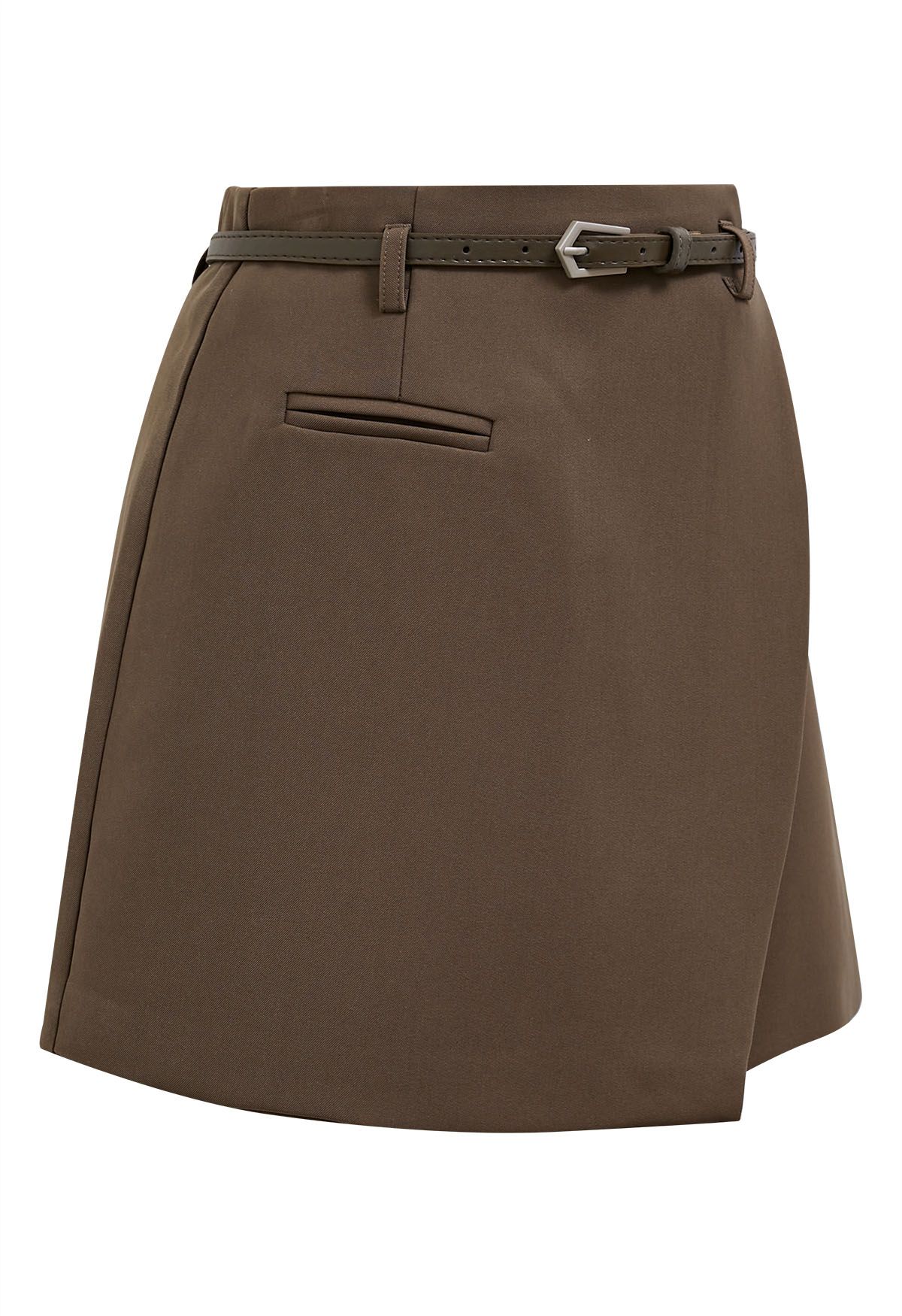 Welt Pocket Belted Flap Skorts in Khaki