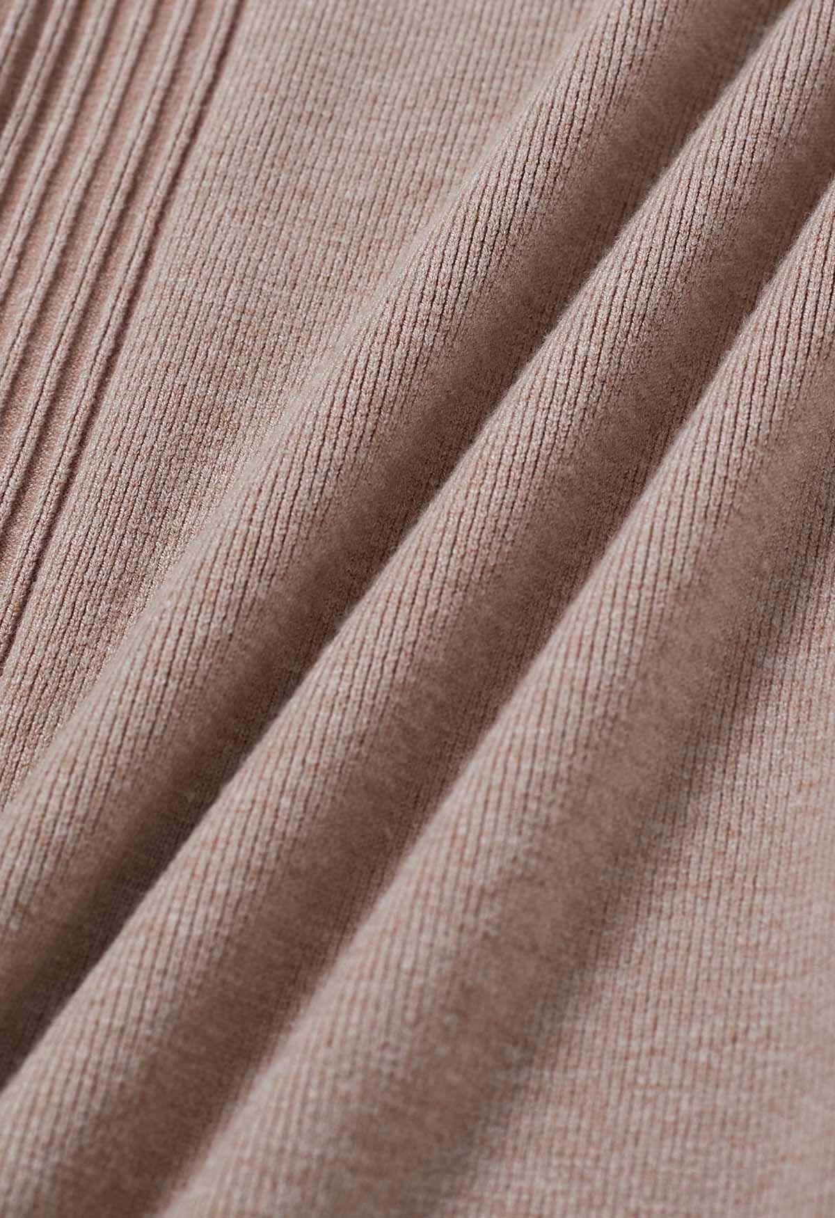 Ribbed Detailing Drawstring Waist Knit Pants in Oatmeal