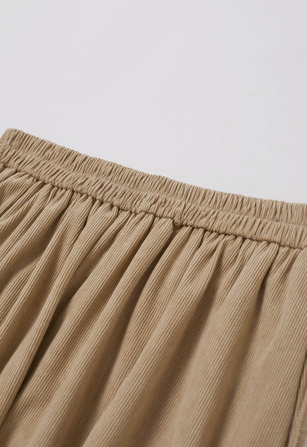 Tie-Waist Pleated Corduroy Midi Skirt in Sand