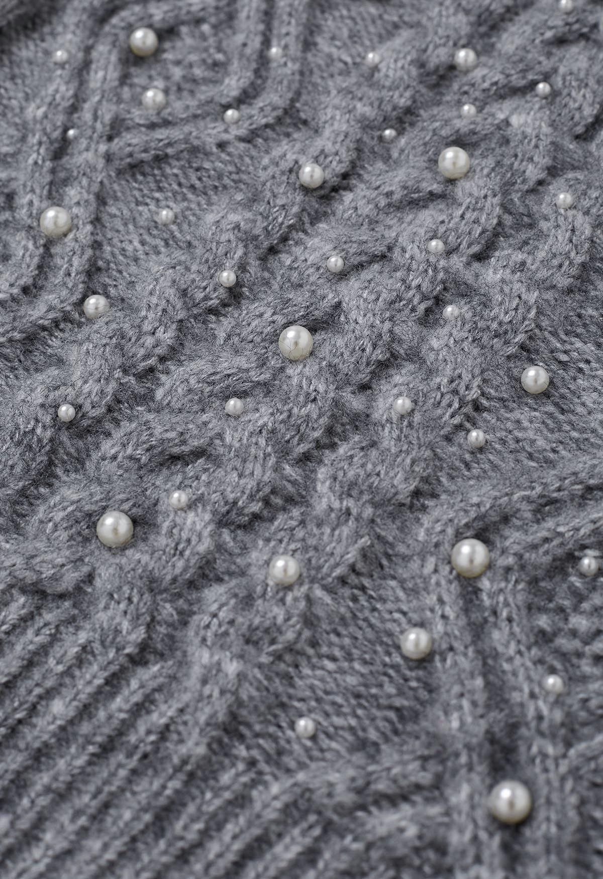 Pearly Short Sleeve Cable Knit Sweater in Grey