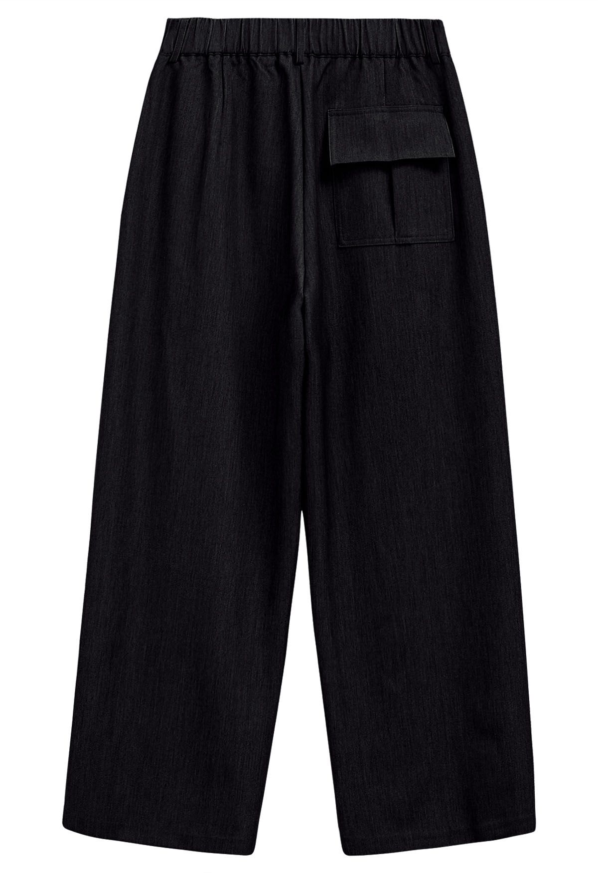 Tailored Comfort Pleated Wide-Leg Pants in Black