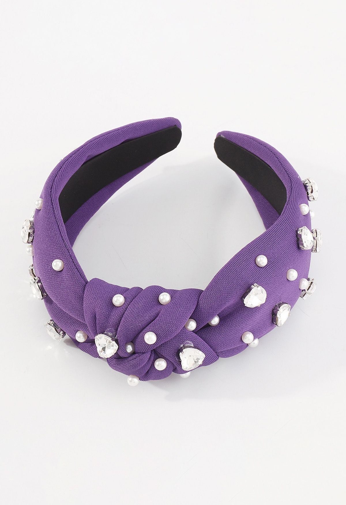 Rhinestone Pearl Knotted Headband in Purple
