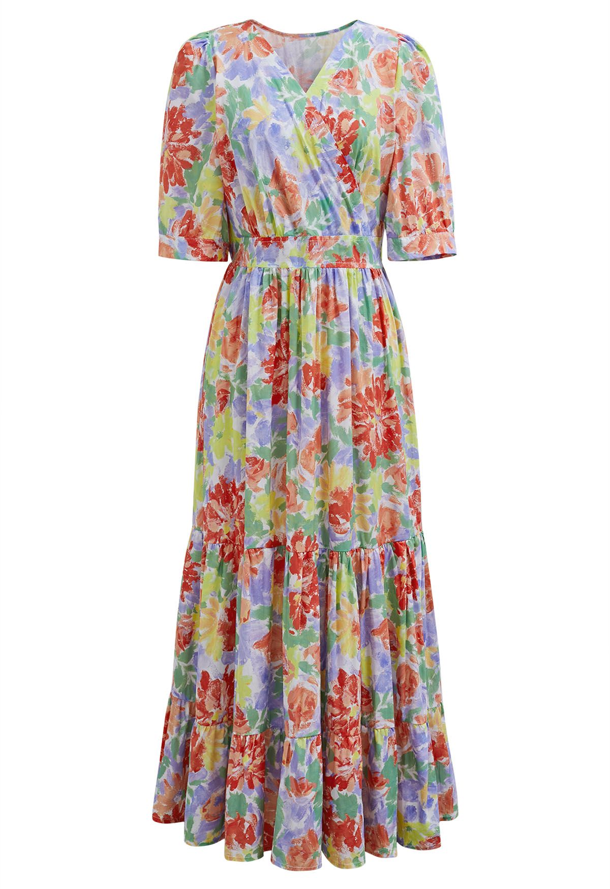 Summer Shine Floral Printed Frilling Wrapped Dress