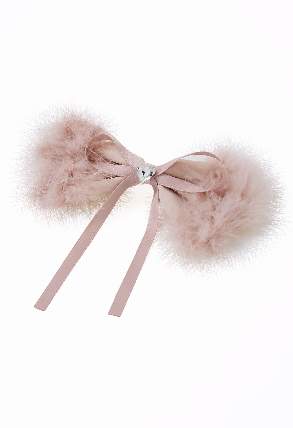 Heart Rhinestone Fuzzy Bowknot Hair Clip in Pink