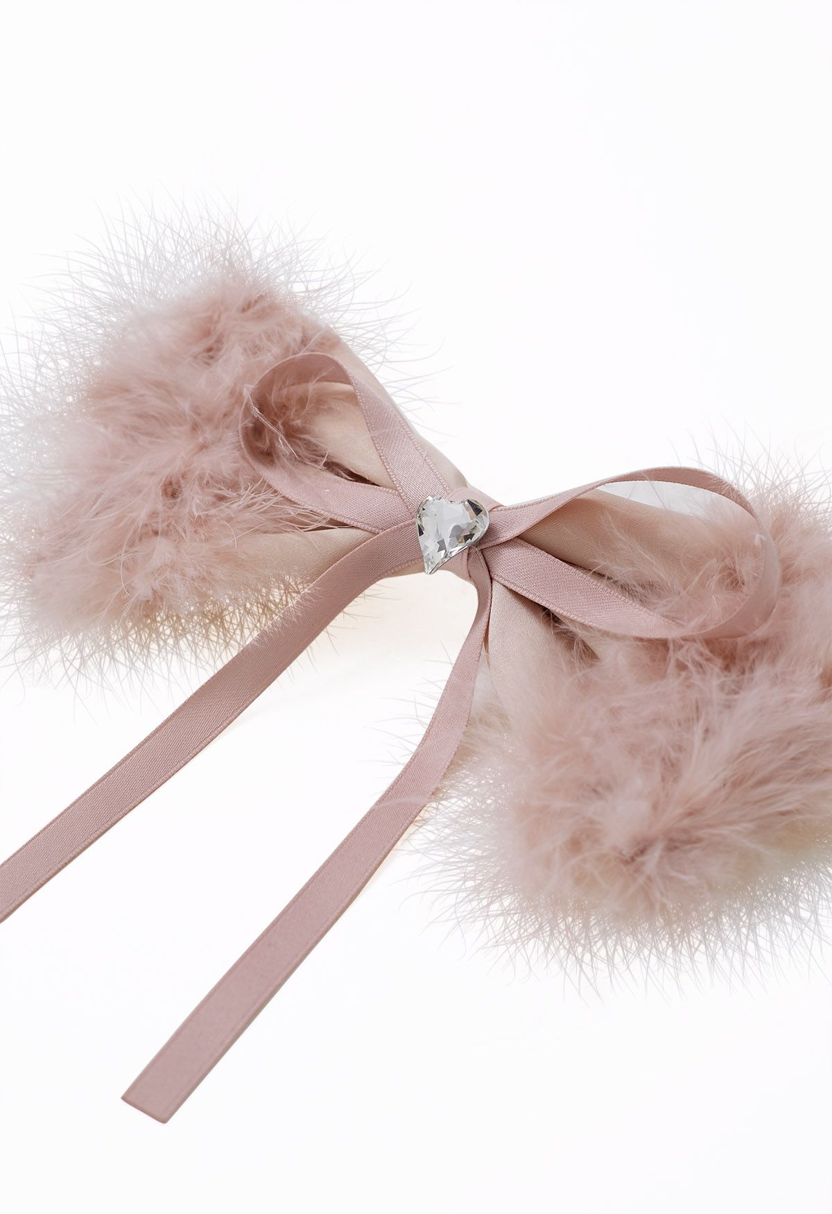 Heart Rhinestone Fuzzy Bowknot Hair Clip in Pink