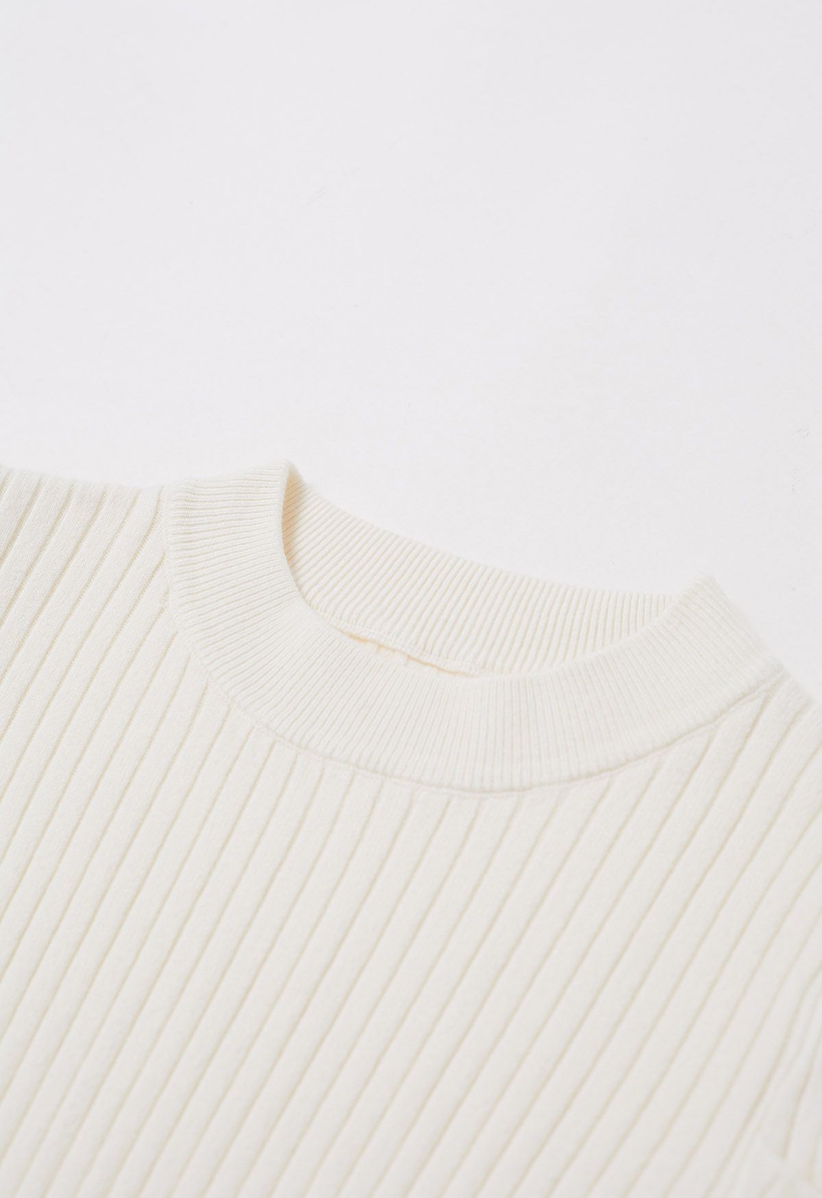 Modern Gigot Sleeves Rib Knit Top in Ivory