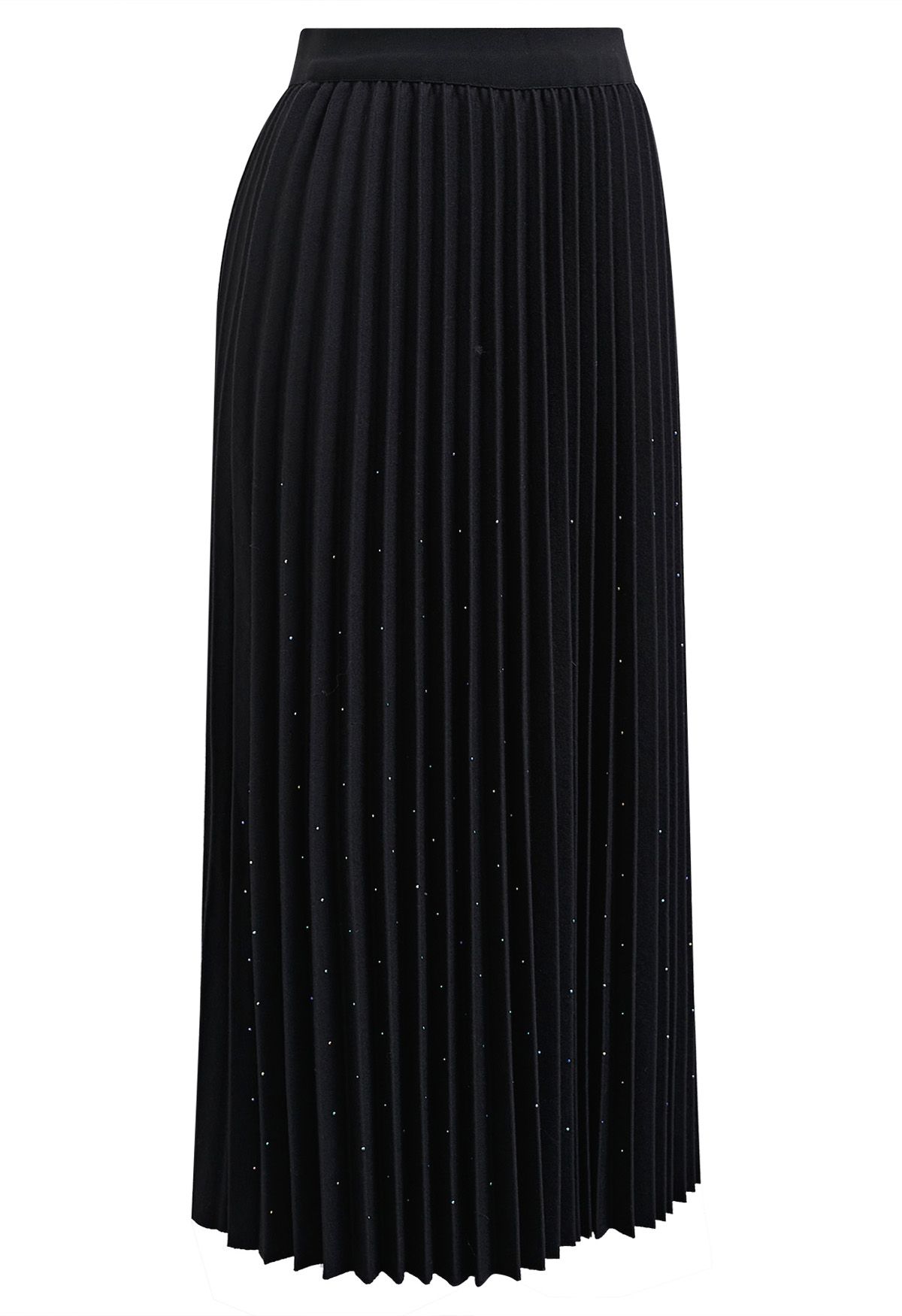 Gleaming Pleated Midi Skirt in Black