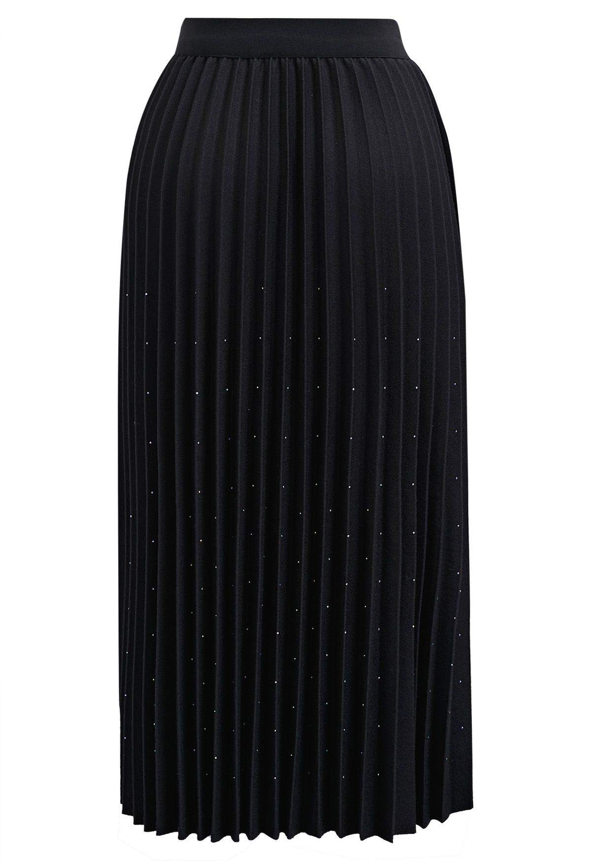 Gleaming Pleated Midi Skirt in Black