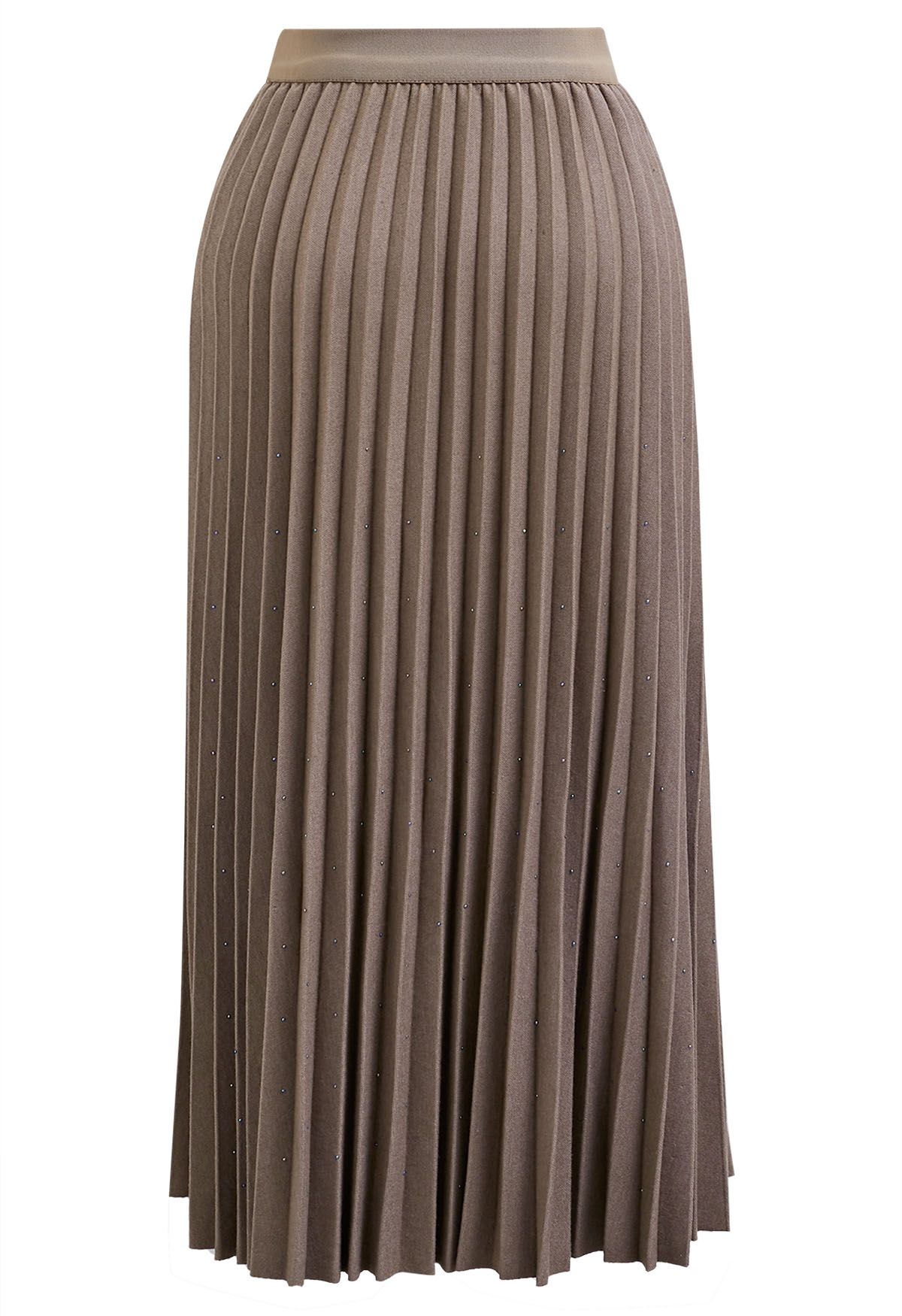 Gleaming Pleated Midi Skirt in Khaki
