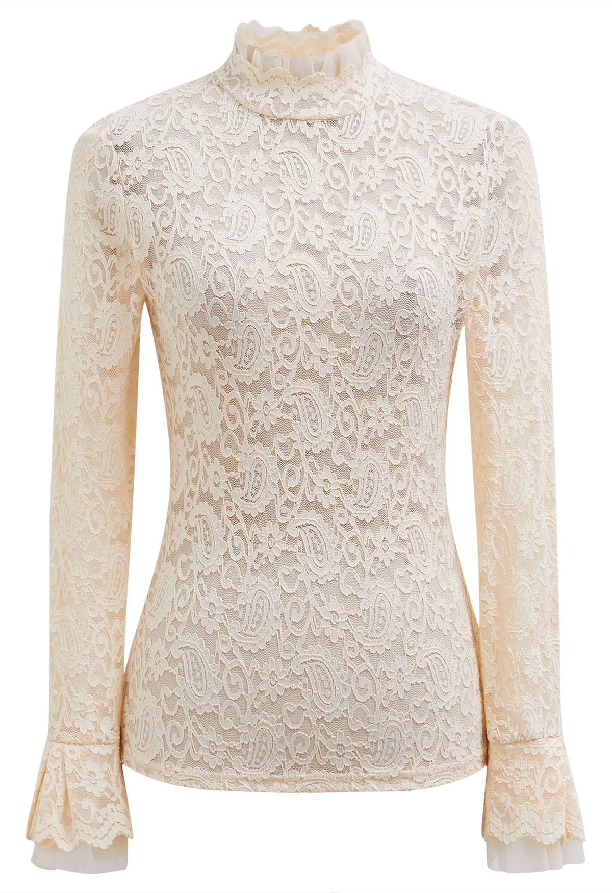 Paisley Full Lace Mesh Inserted Top in Cream