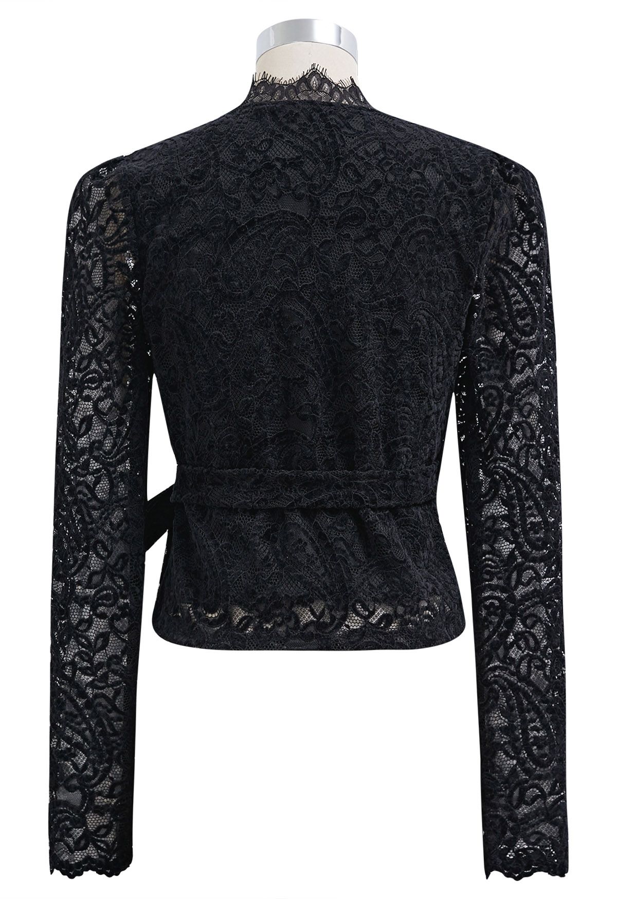 Paisley Full Lace Tie Waist Wrap Top in Black