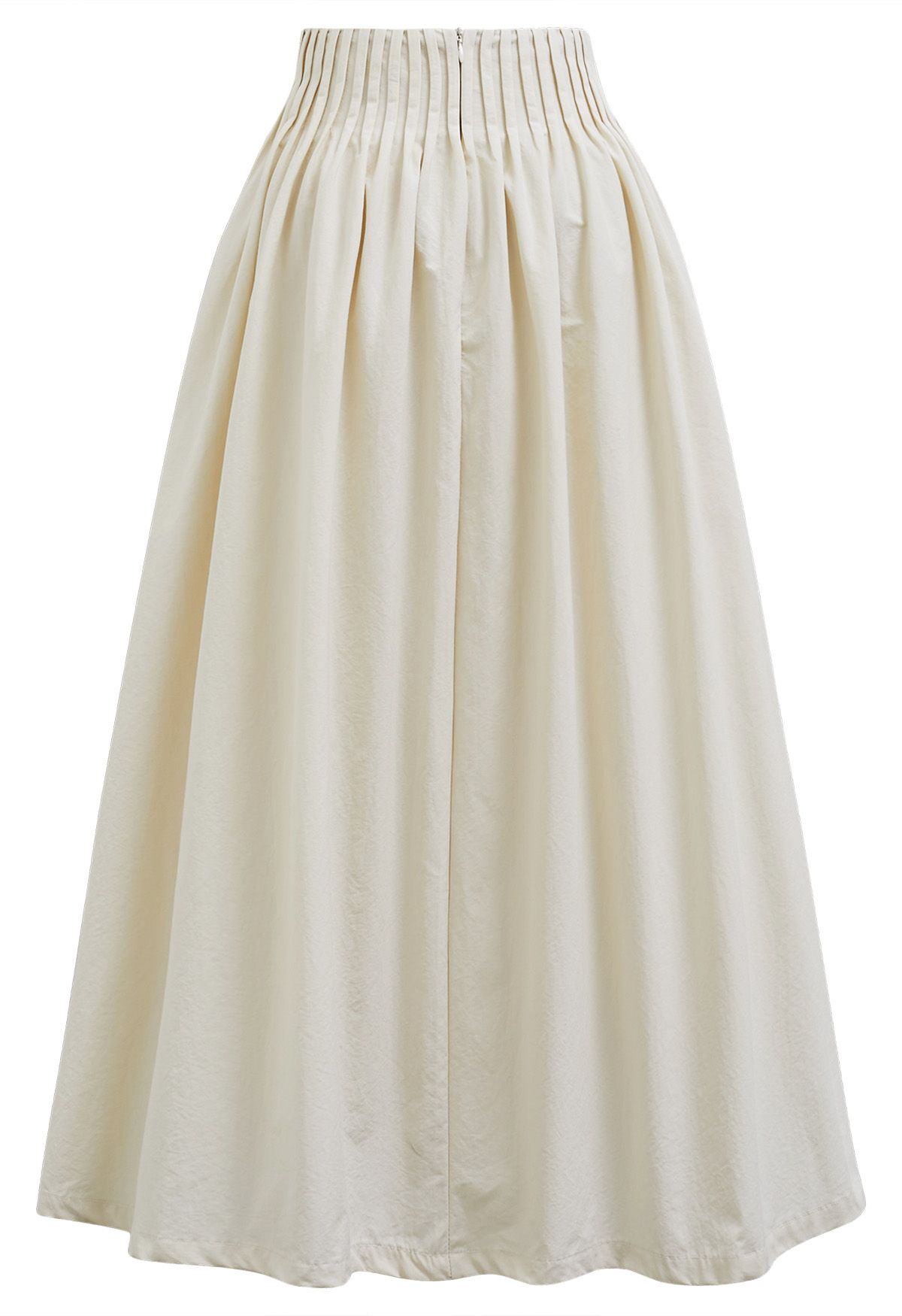 Casual Pleated Waist Cotton Maxi Skirt in Cream