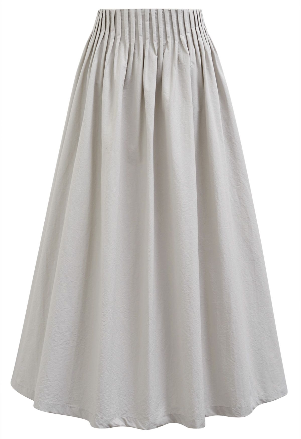 Casual Pleated Waist Cotton Maxi Skirt in Ivory