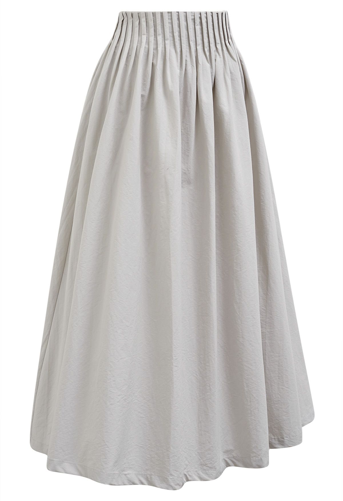 Casual Pleated Waist Cotton Maxi Skirt in Ivory