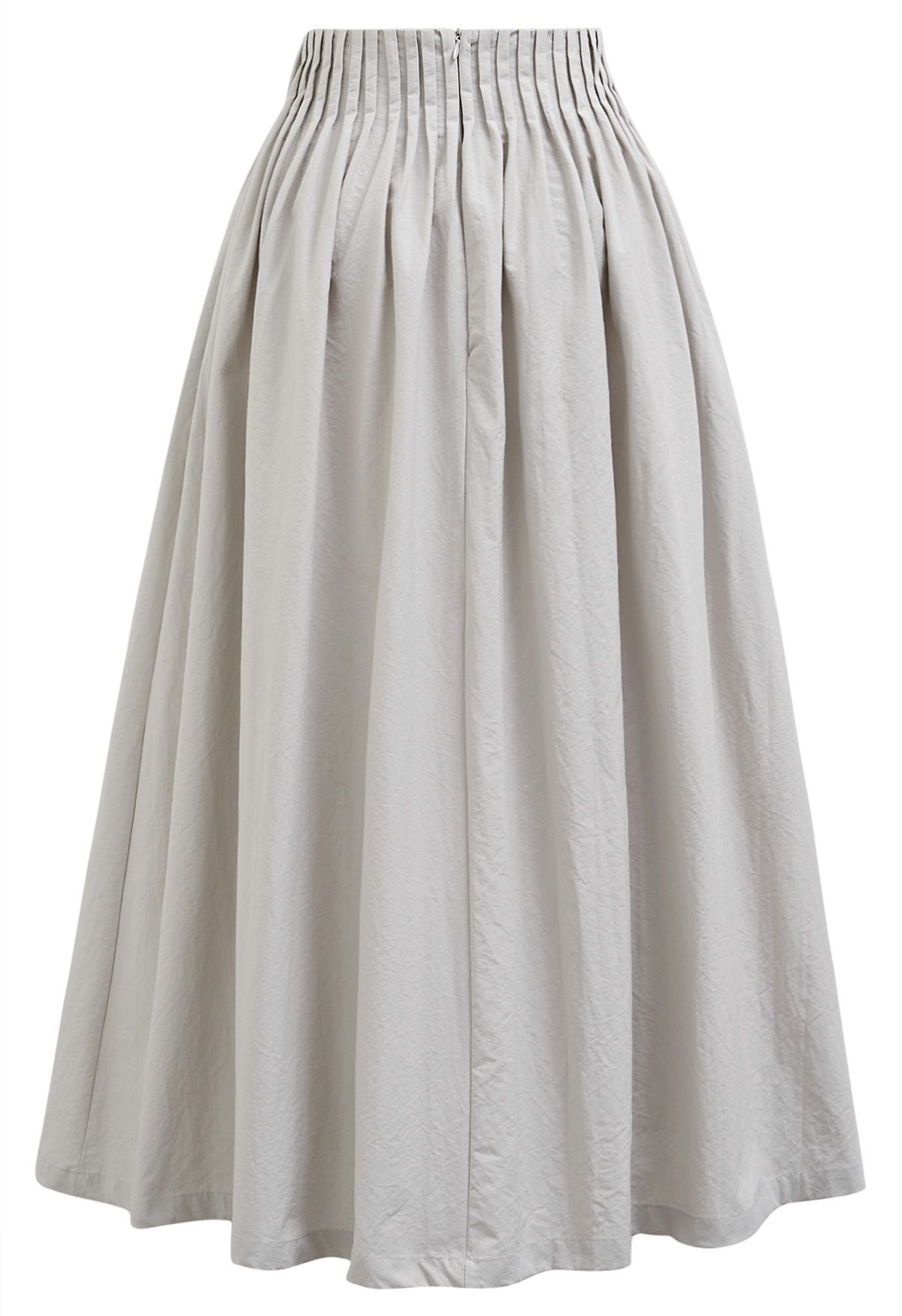 Casual Pleated Waist Cotton Maxi Skirt in Ivory